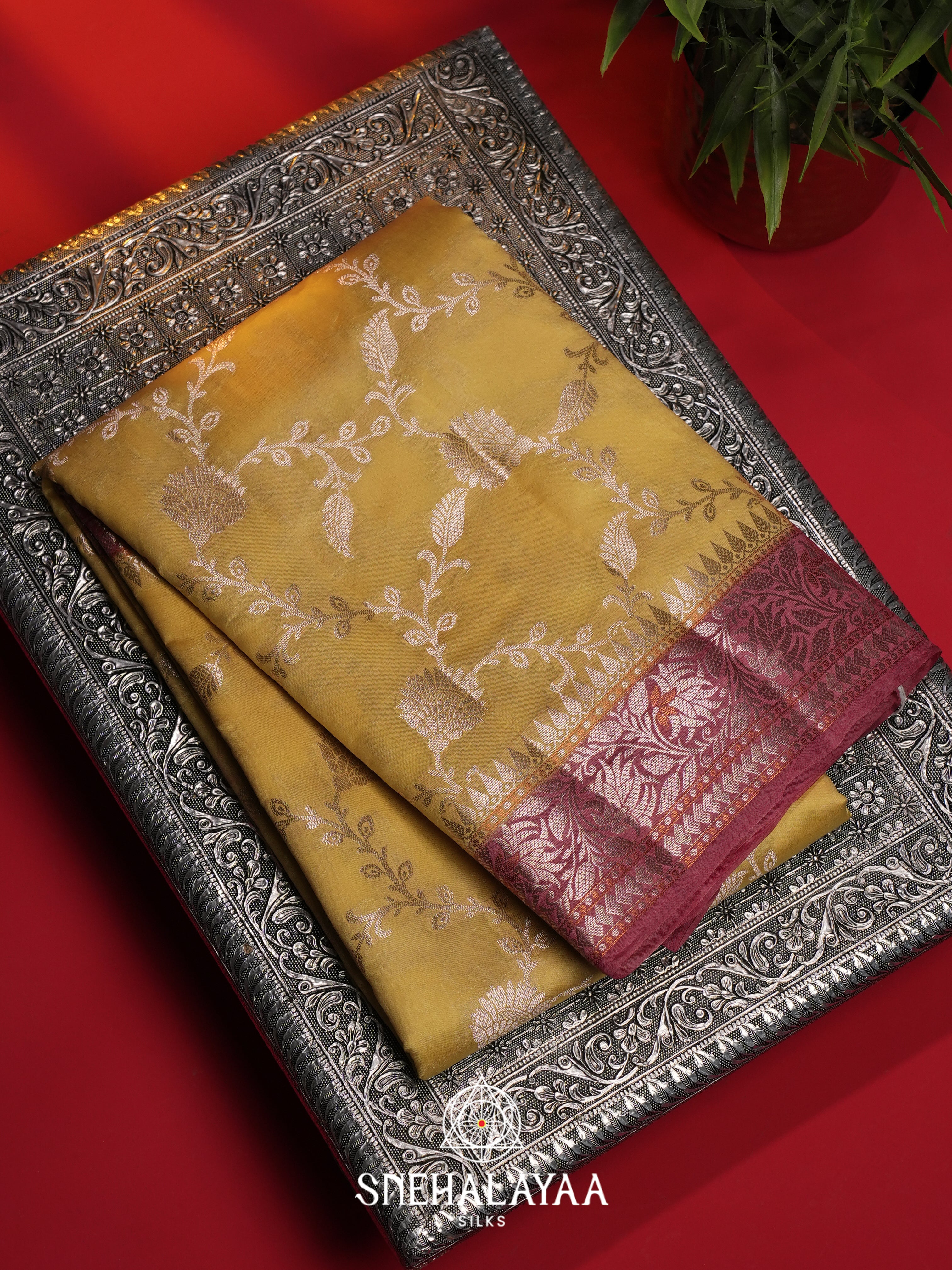 Mustard Dupion Silk Saree