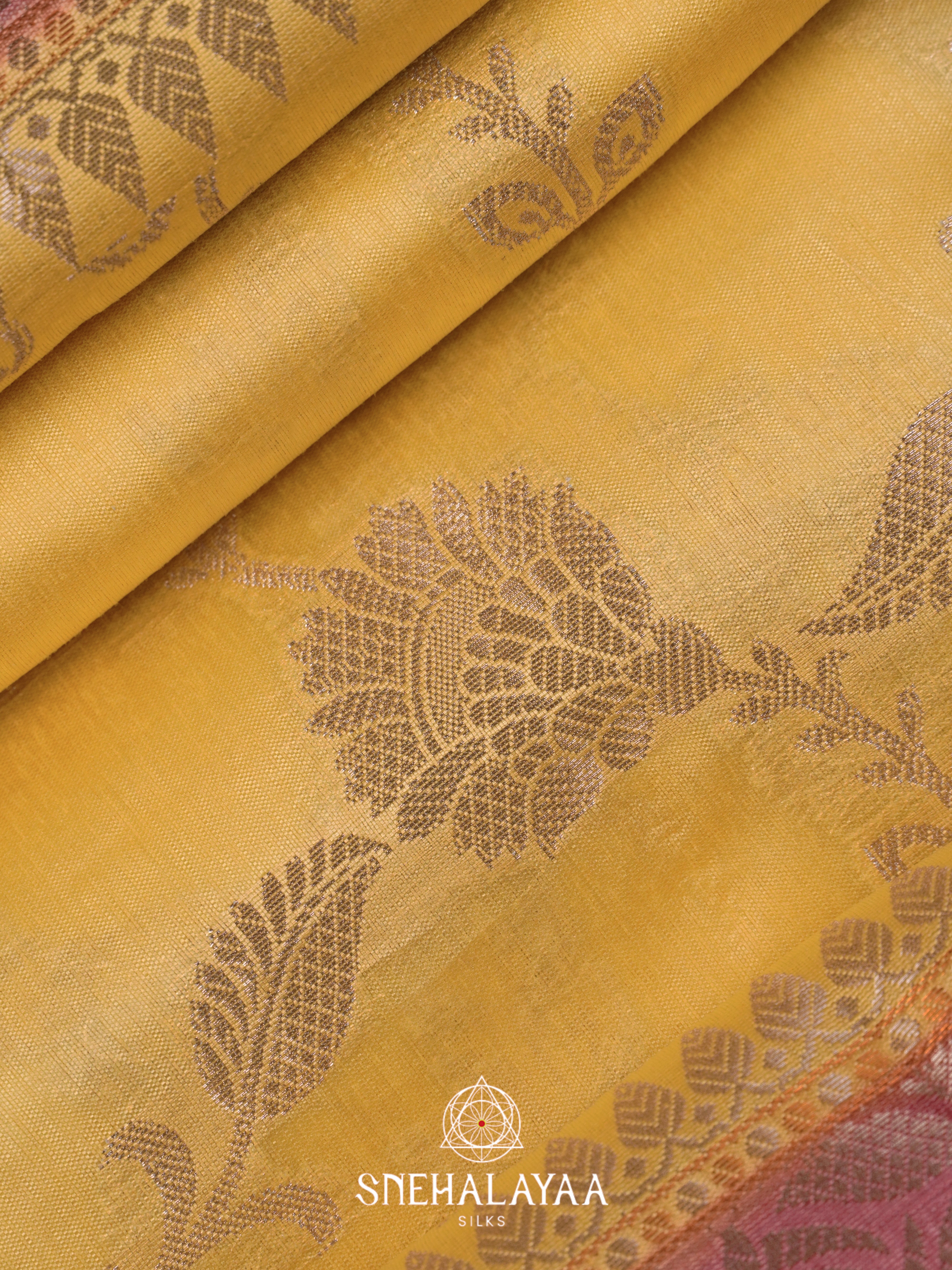 Mustard Dupion Silk Saree