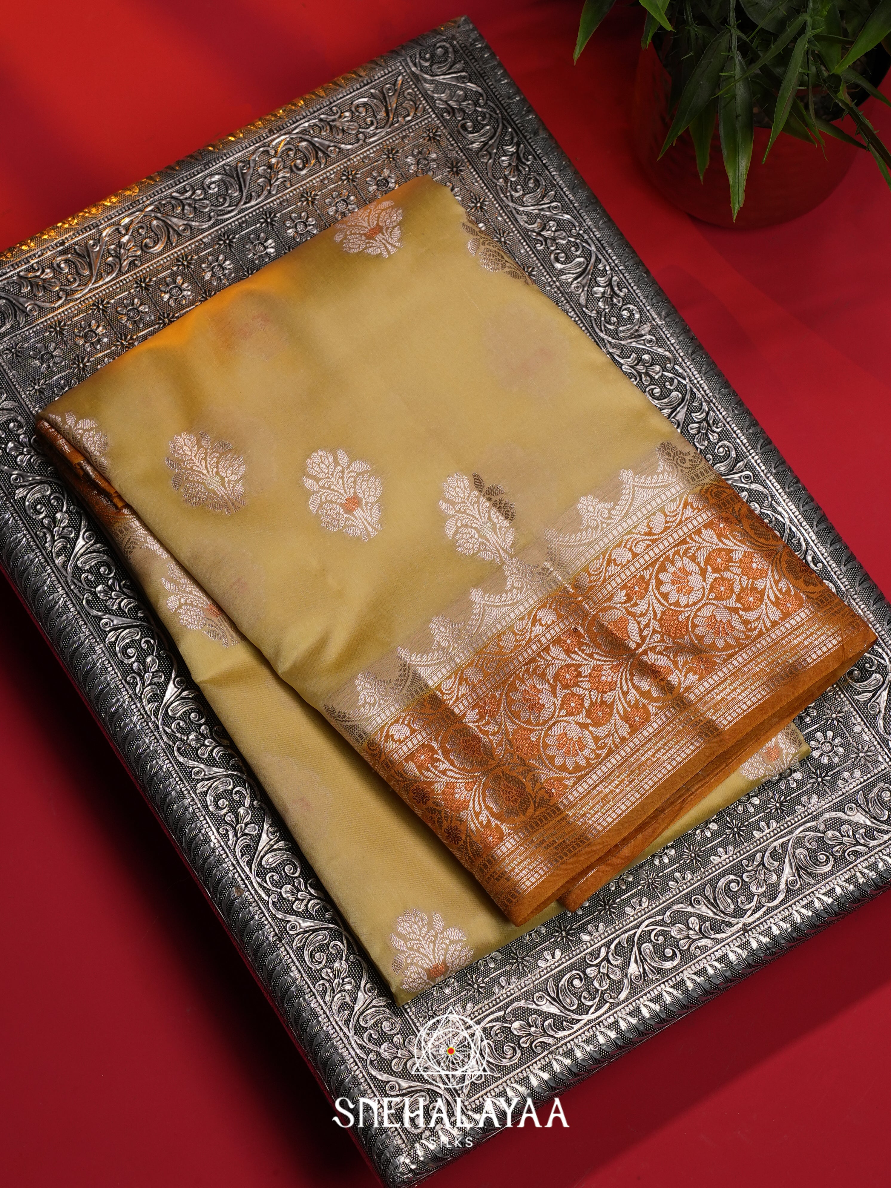 Yellow Dupion Silk Saree