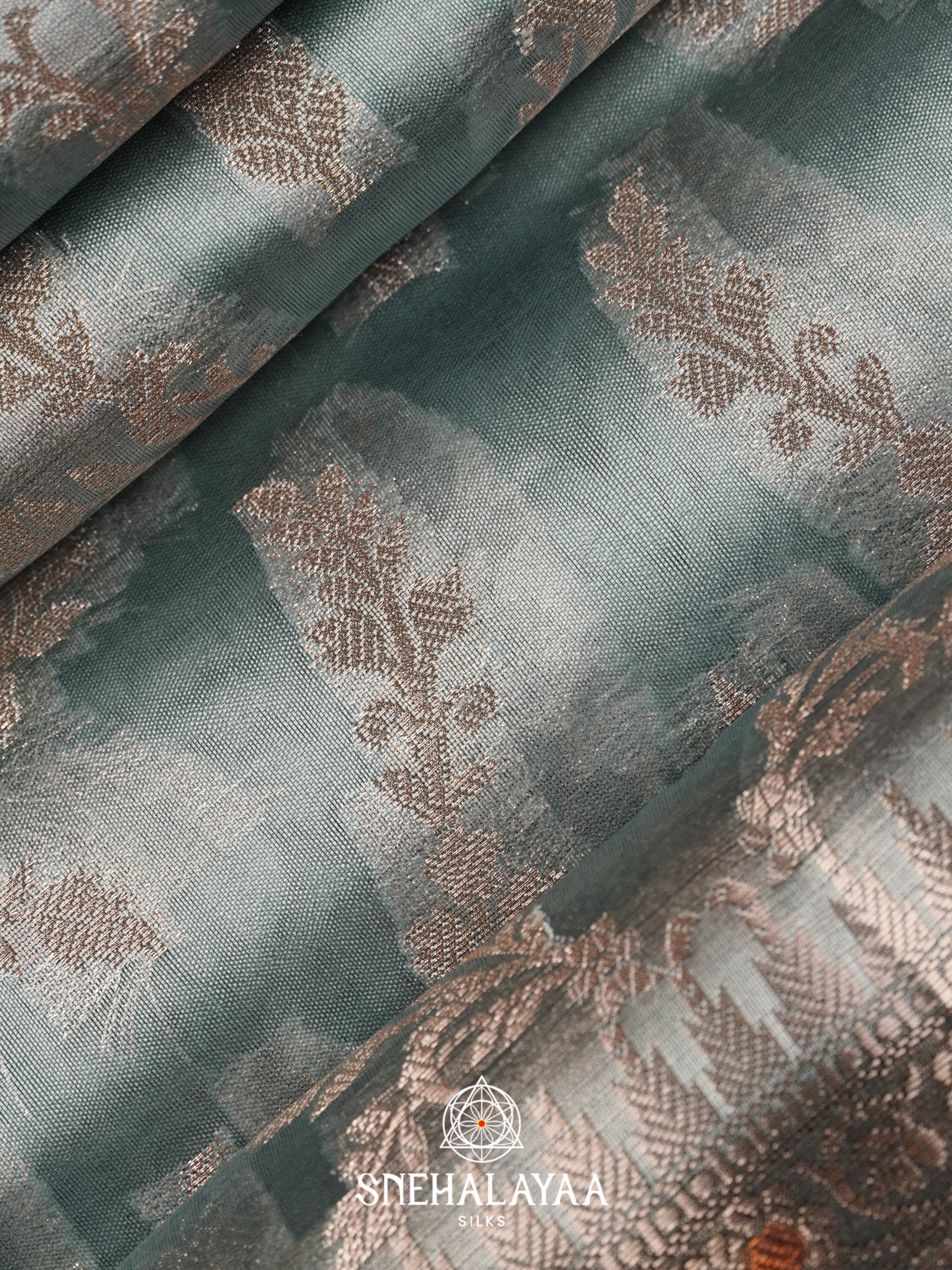 Grey Dupion Silk Saree