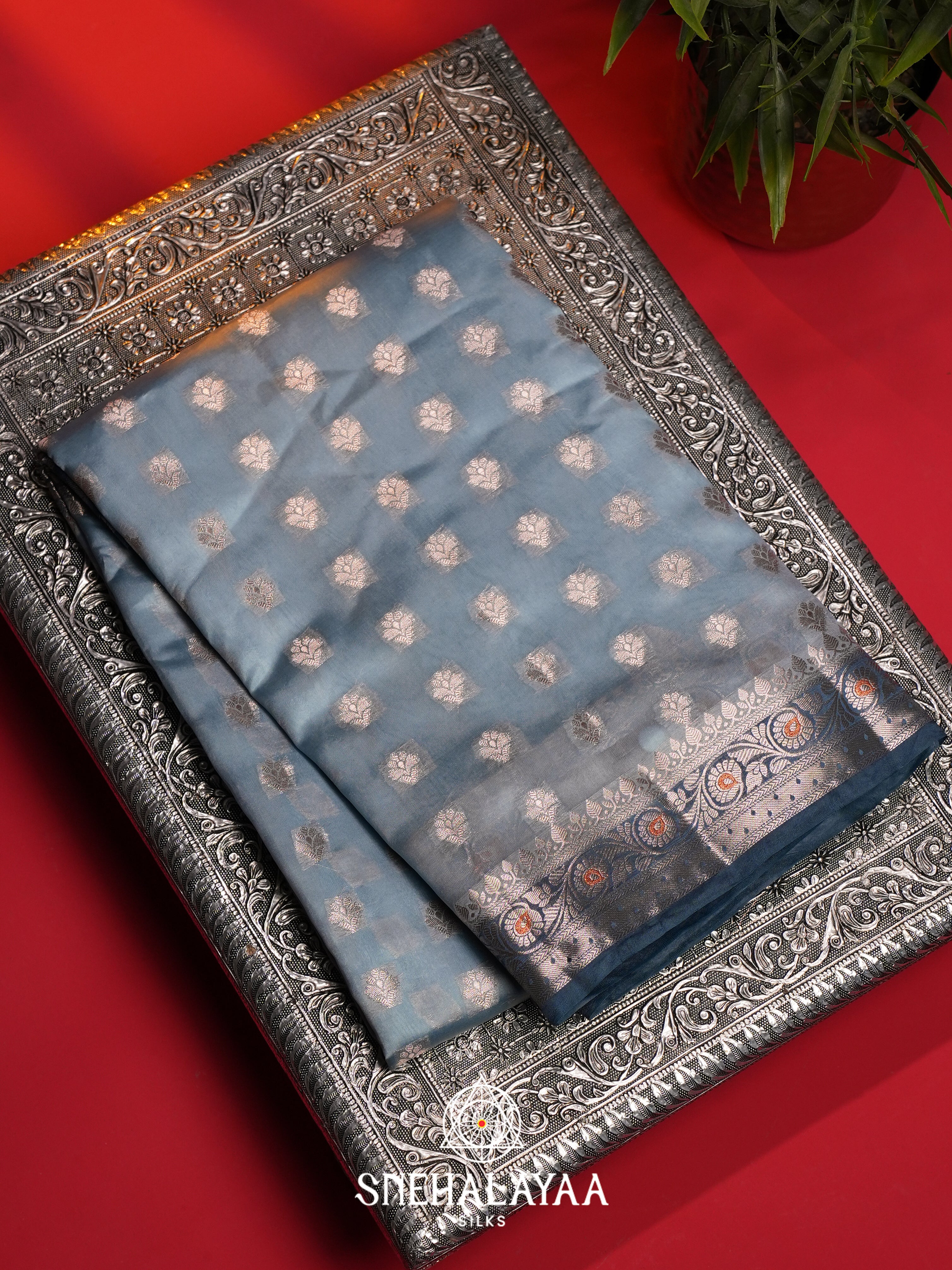 Blue Dupion Silk Saree