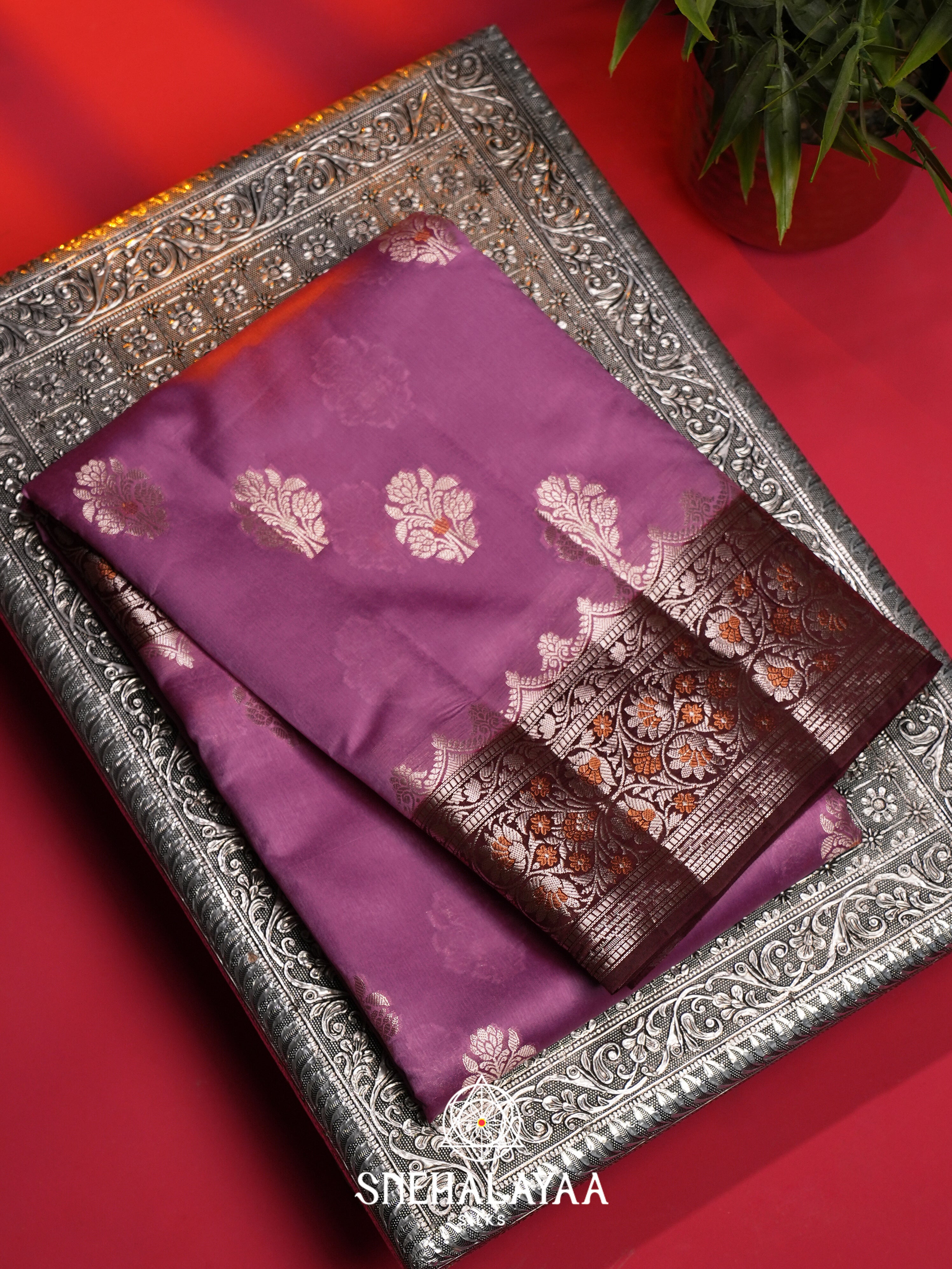 Purple Dupion Silk Saree