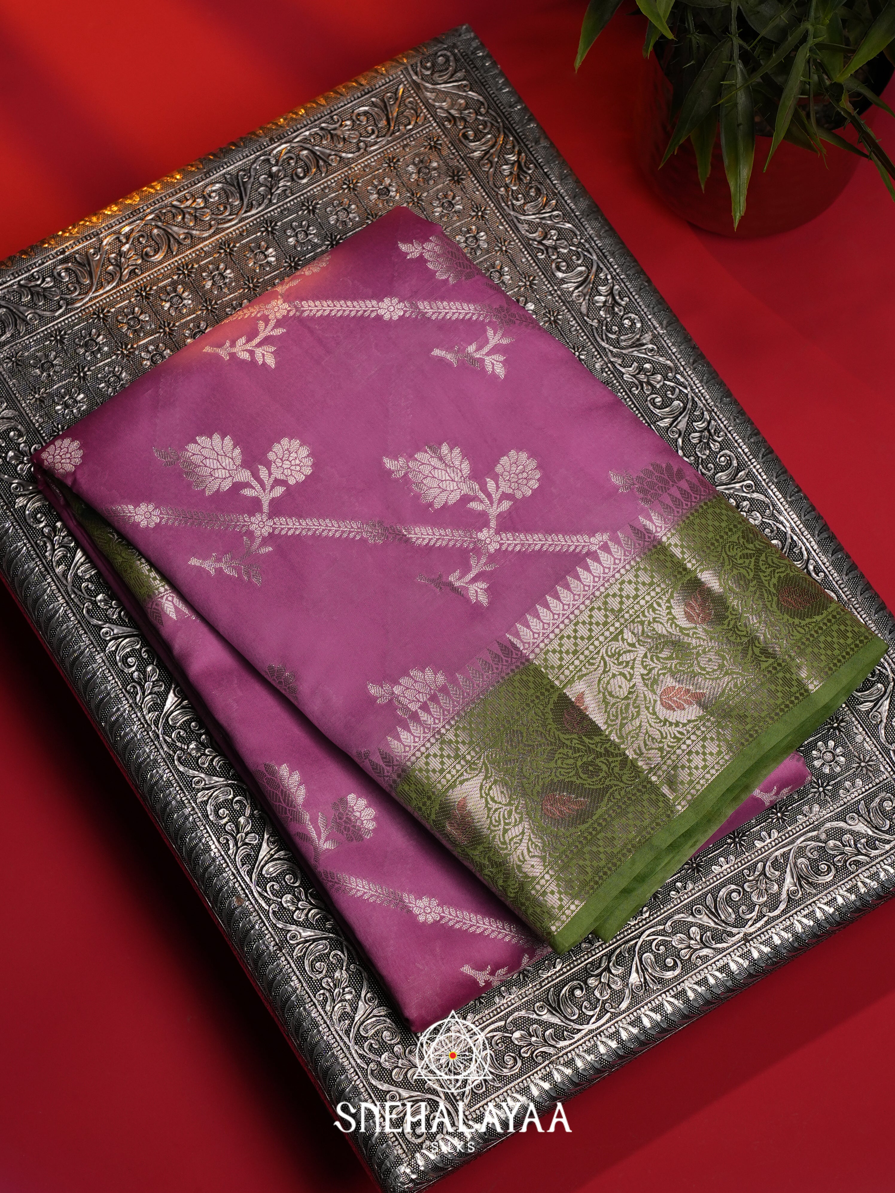 Magenta Dupion Silk Saree