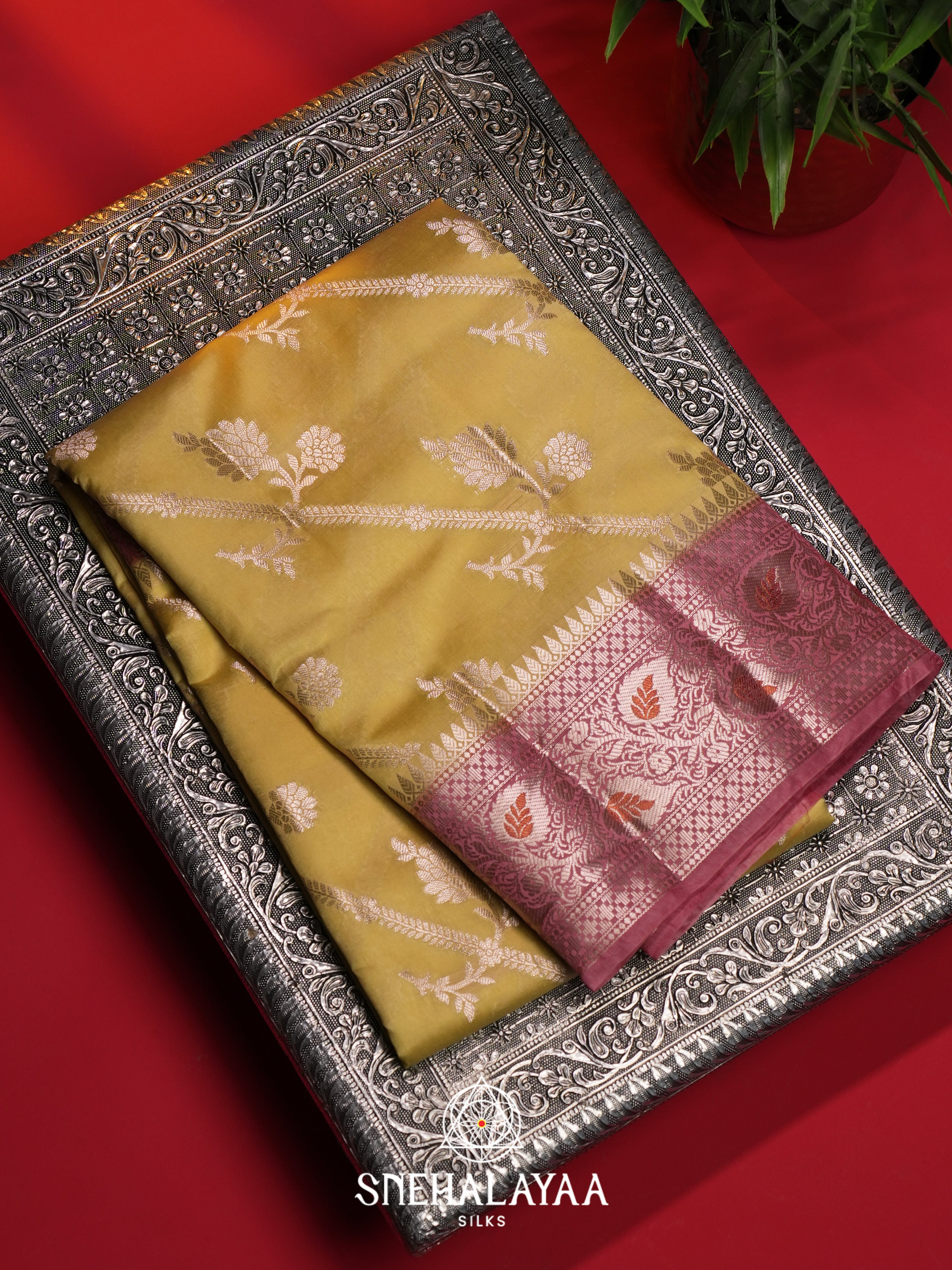 Yellow Dupion Silk Saree