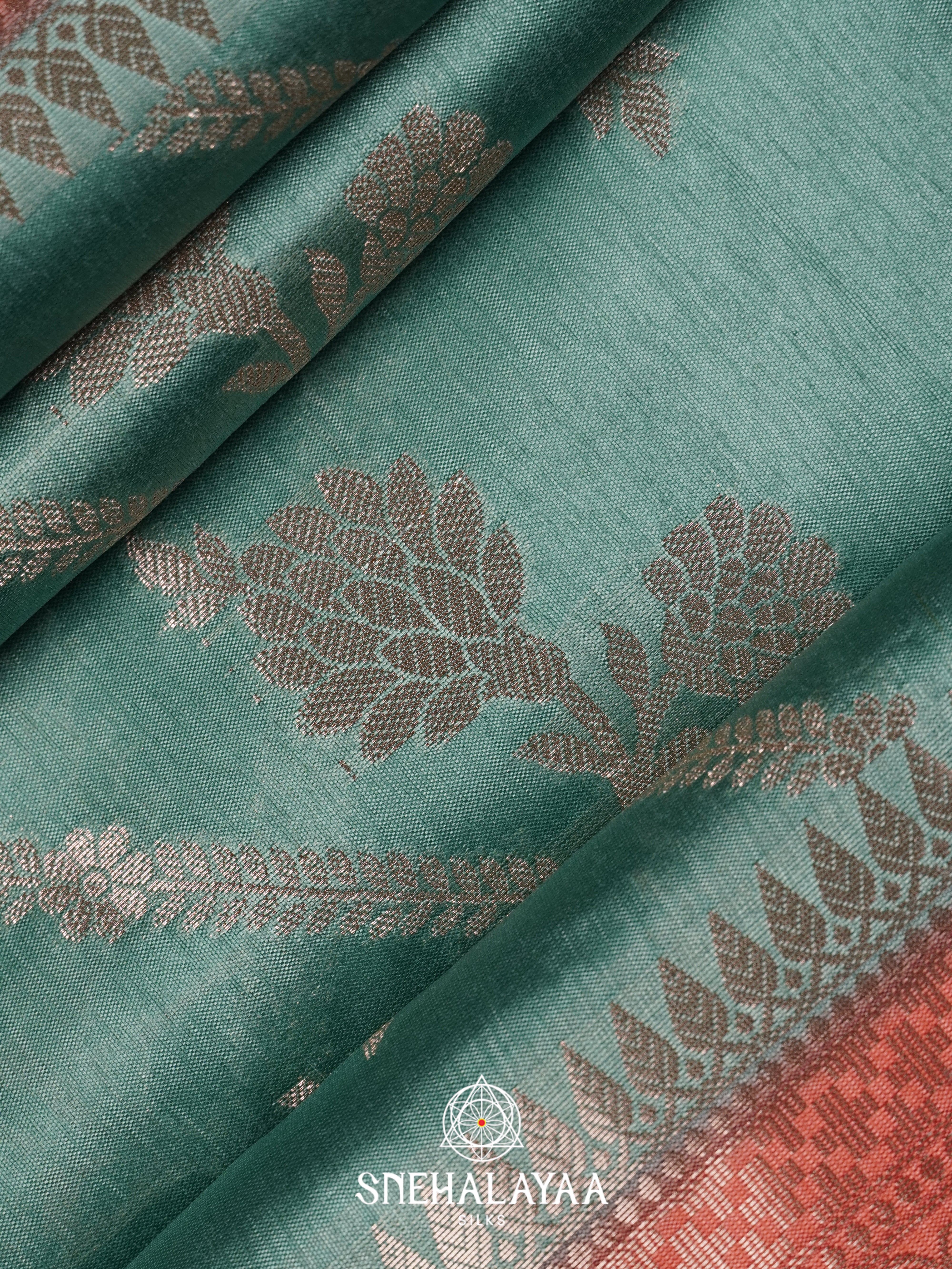 Teal Green Dupion Silk Saree