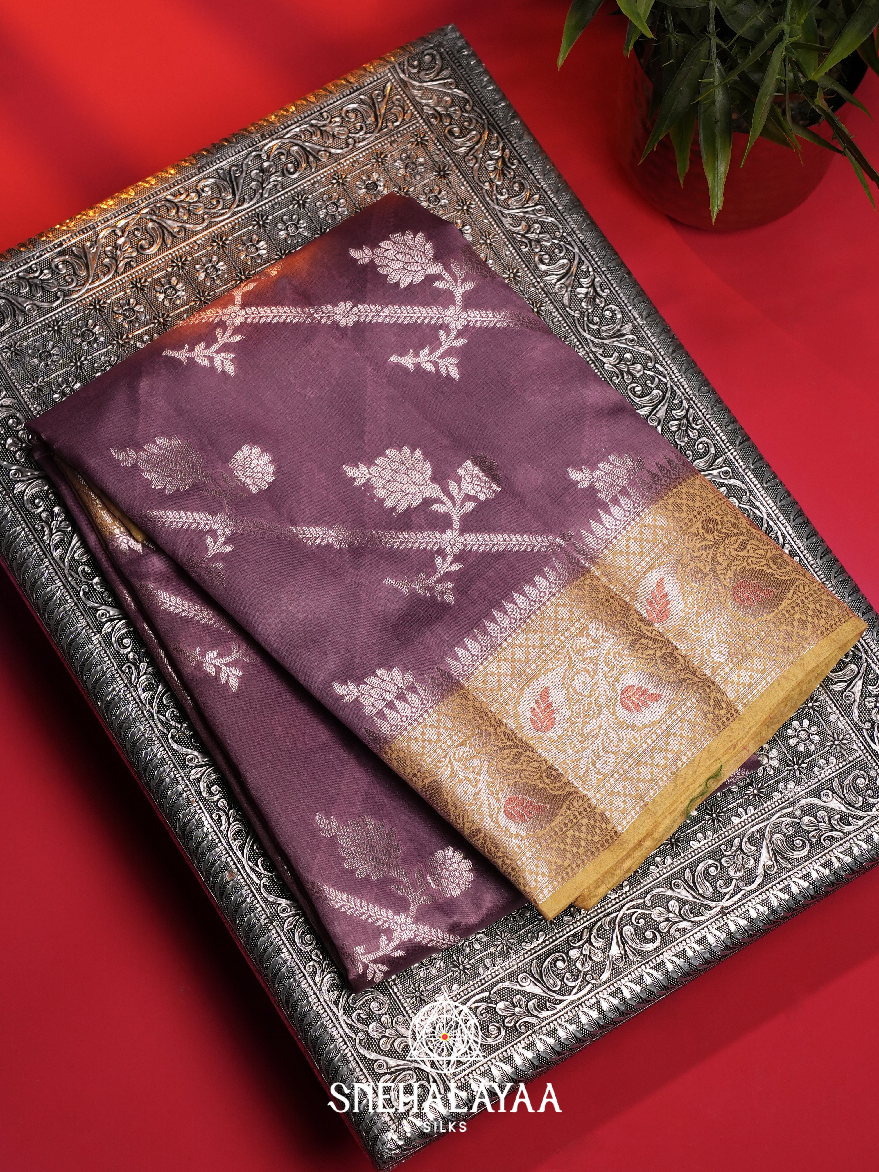 Mauve Dupion Silk Saree