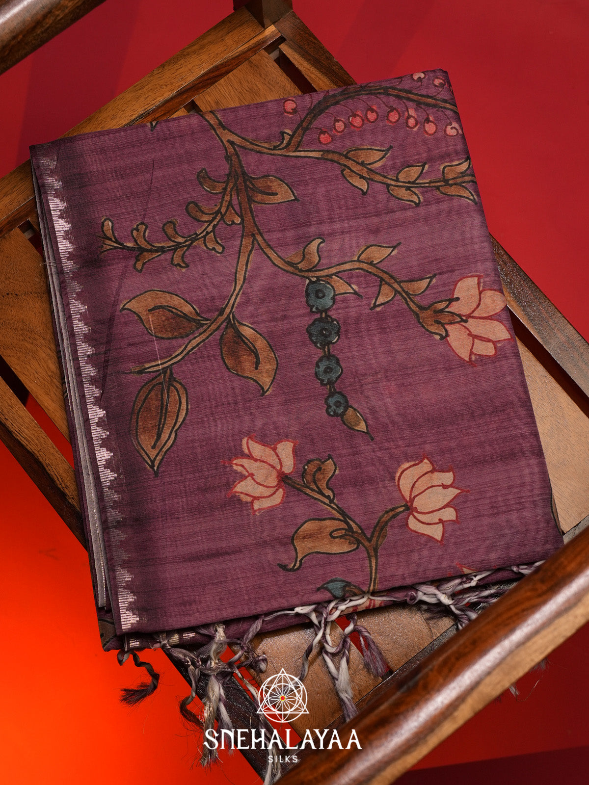 Wine Tussar Saree