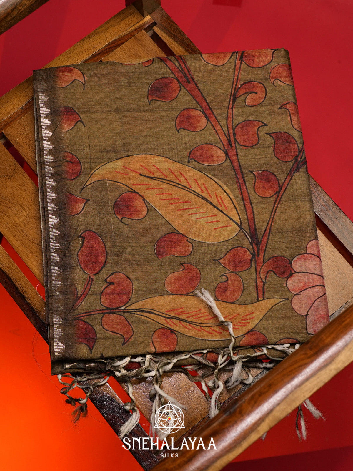 Olive Green Tussar Saree