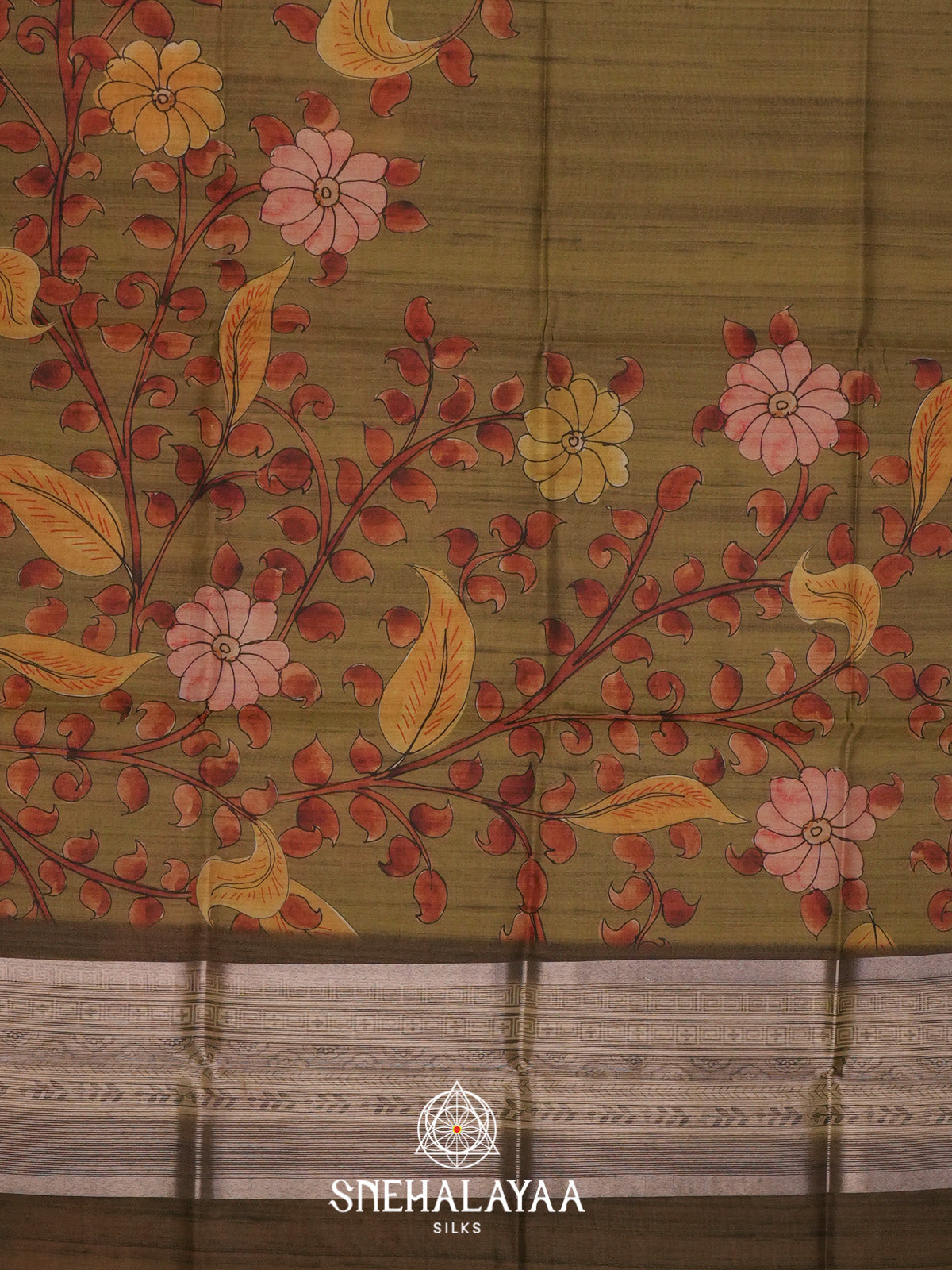 Olive Green Tussar Saree