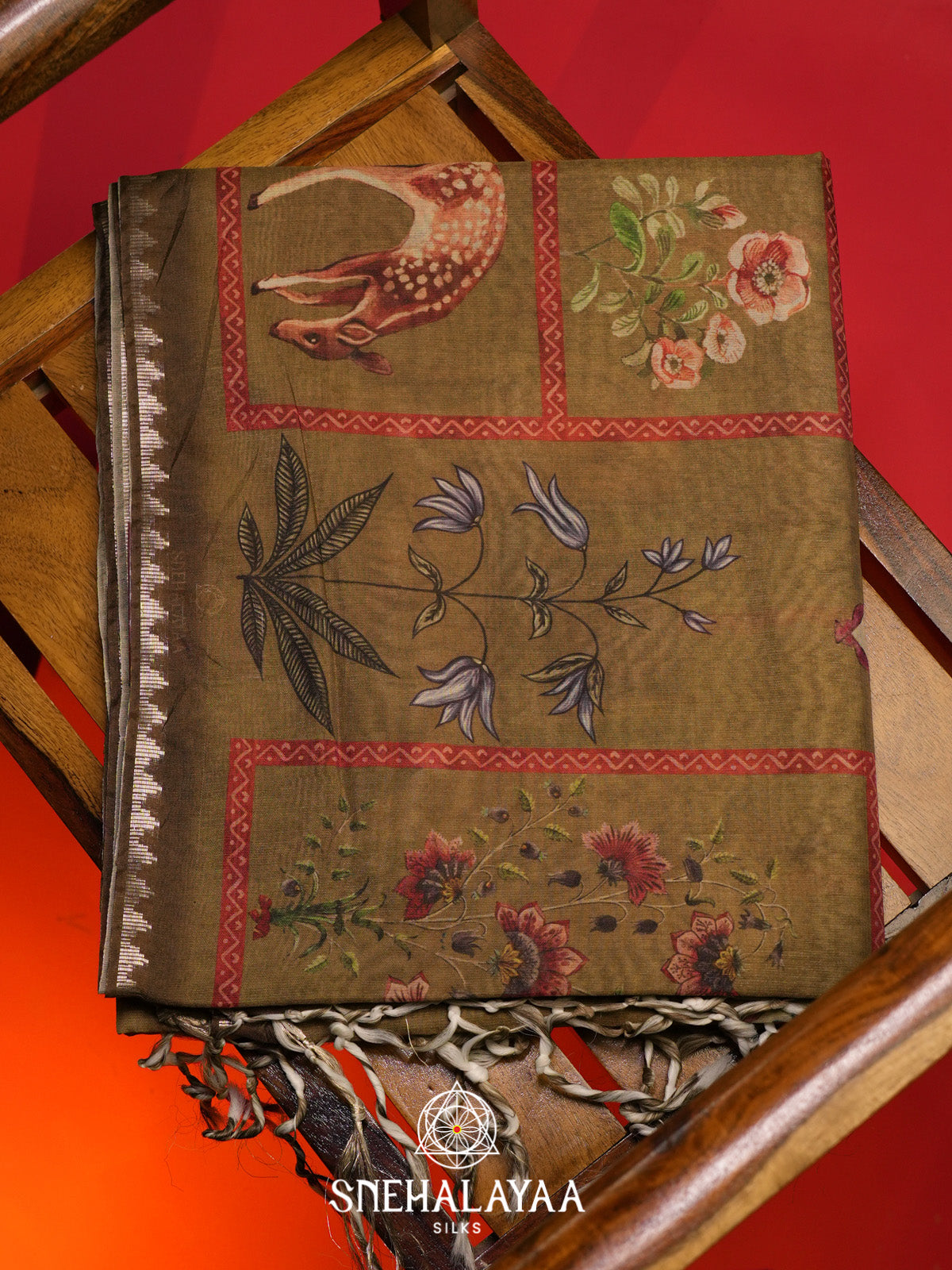 Olive Green Tussar Saree