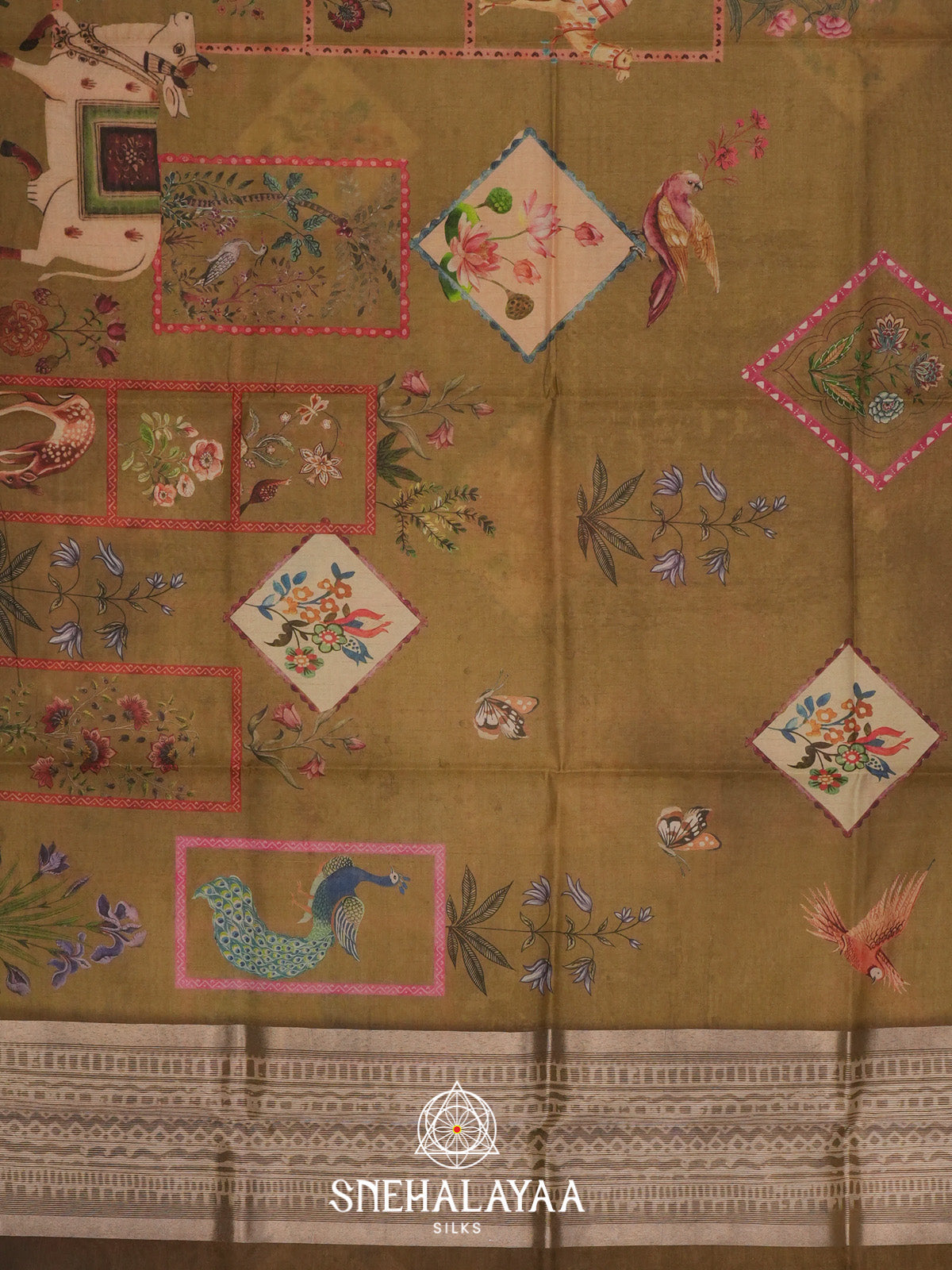 Olive Green Tussar Saree