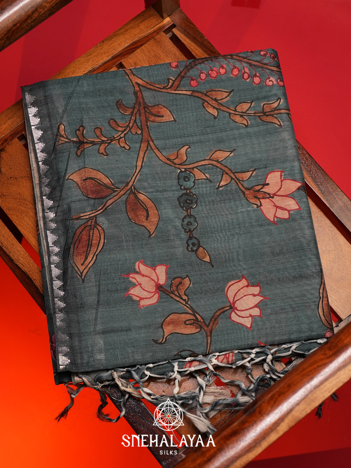 Teal Blue Tussar Saree