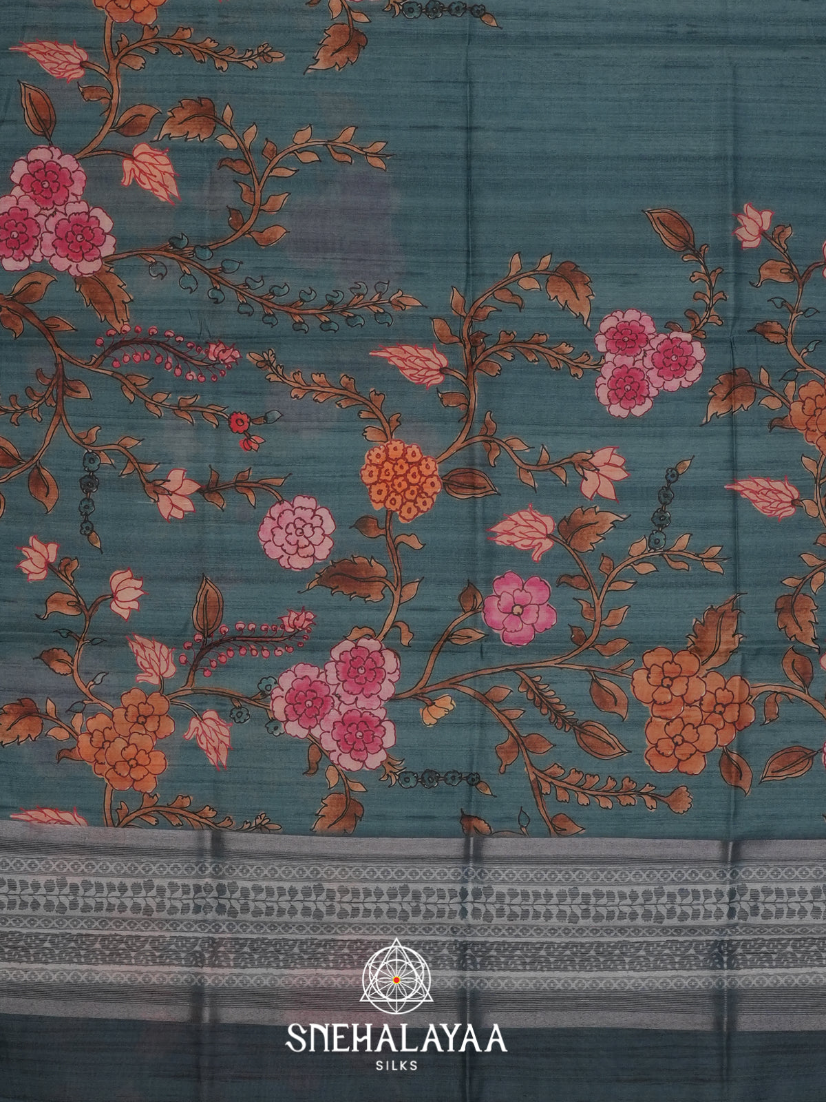 Teal Blue Tussar Saree