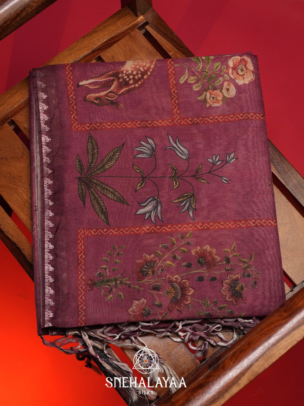 Wine Tussar Saree