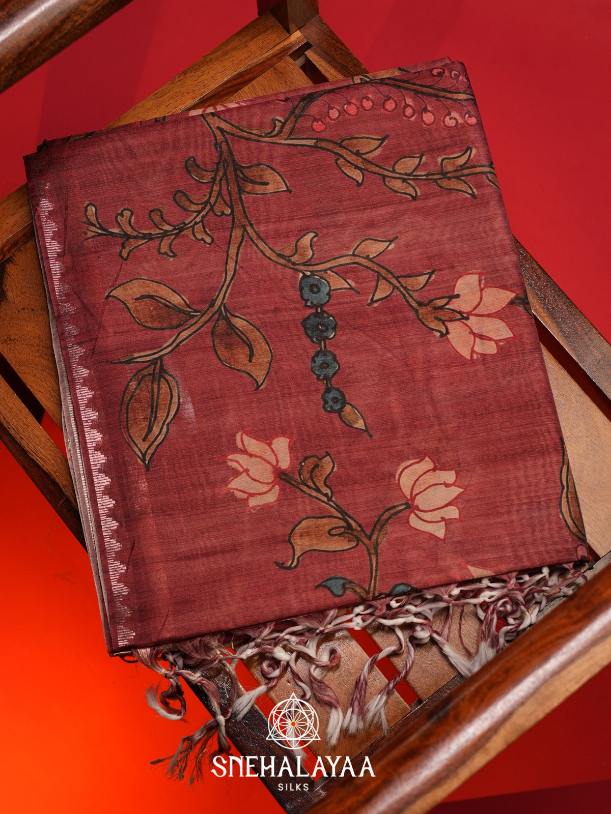 Maroon Tussar Saree