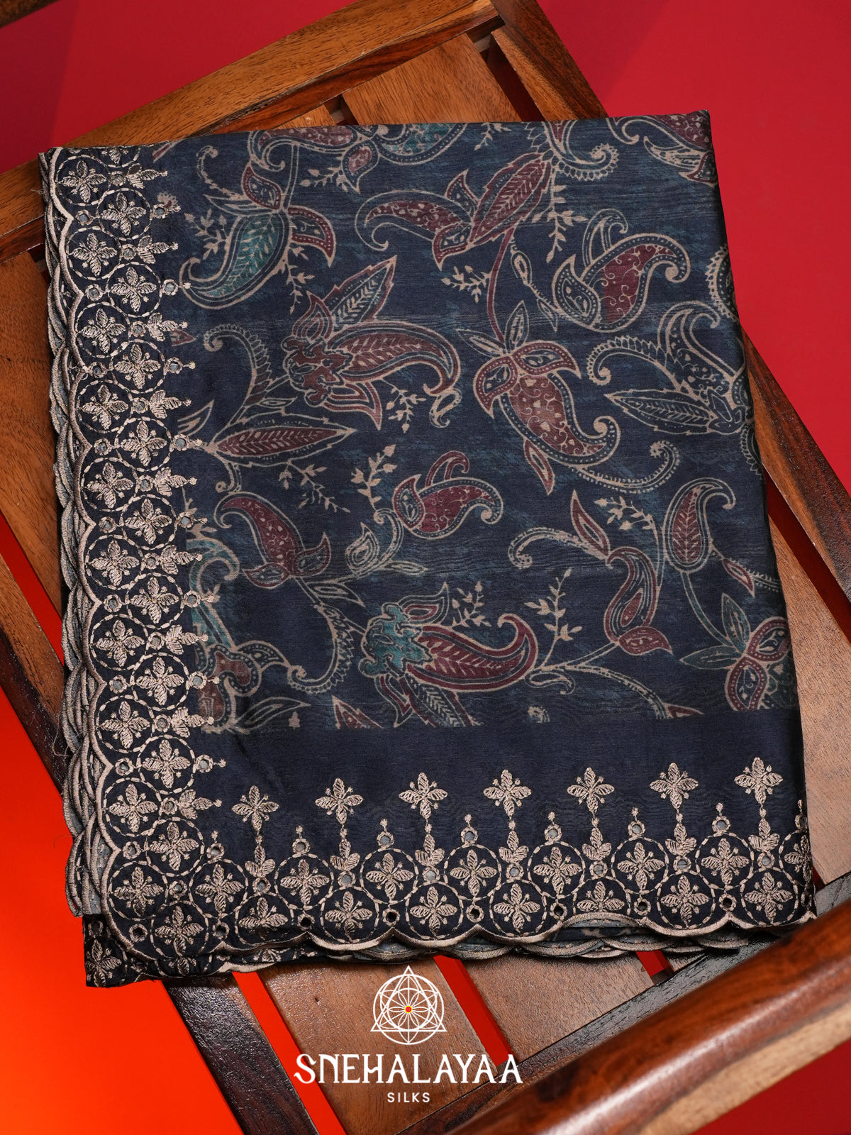 Navy Blue Tussar Saree