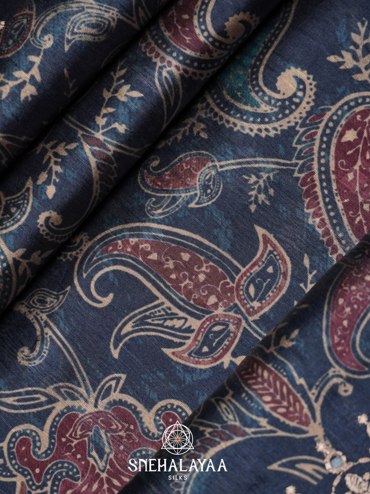 Navy Blue Tussar Saree