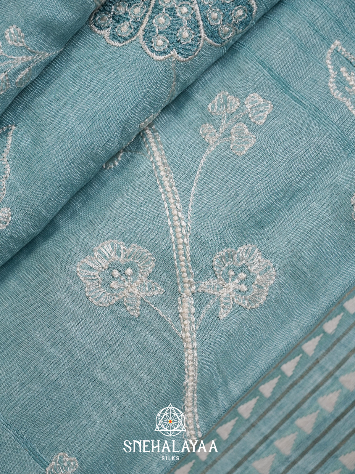 Powder Blue Tussar Saree