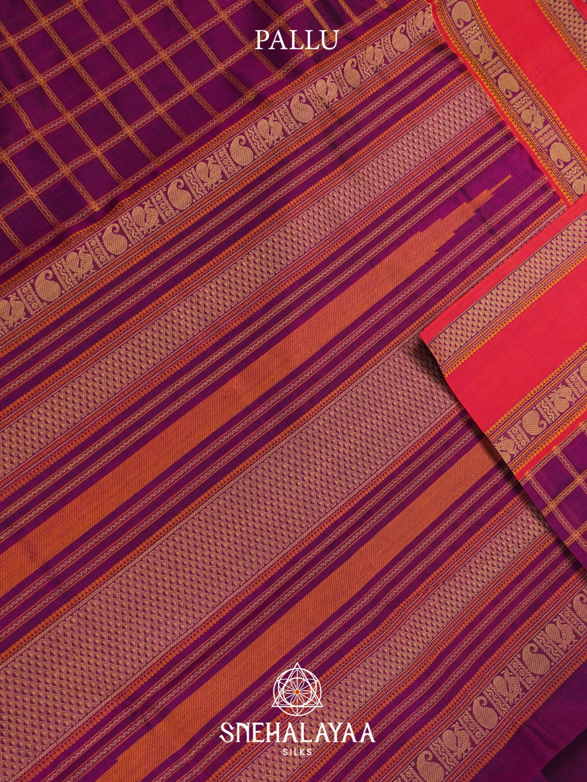 Purple Checks Silk Cotton Saree with Red Border