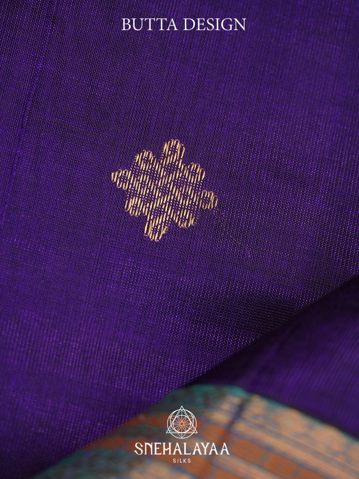 Royal Purple Silk Cotton Saree with Gold Zari Buttas and Zari Border