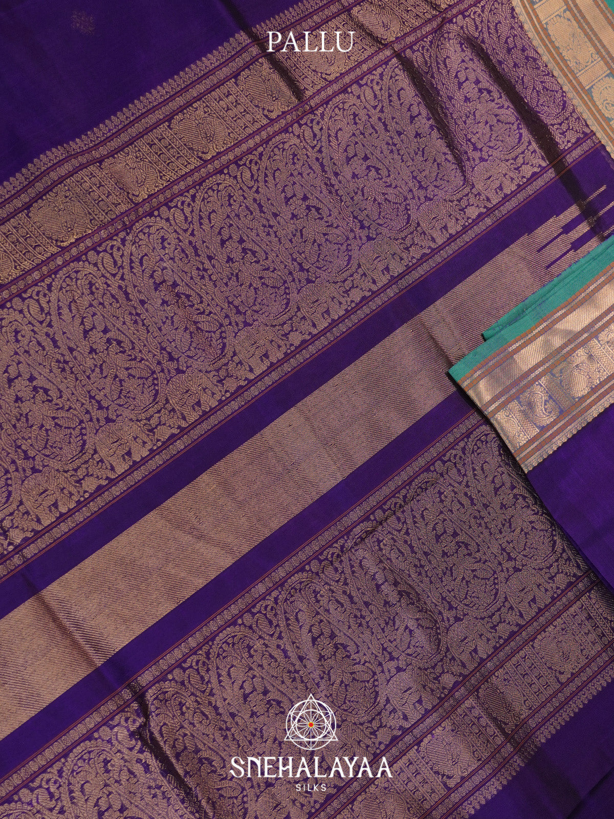 Royal Purple Silk Cotton Saree with Gold Zari Buttas and Zari Border