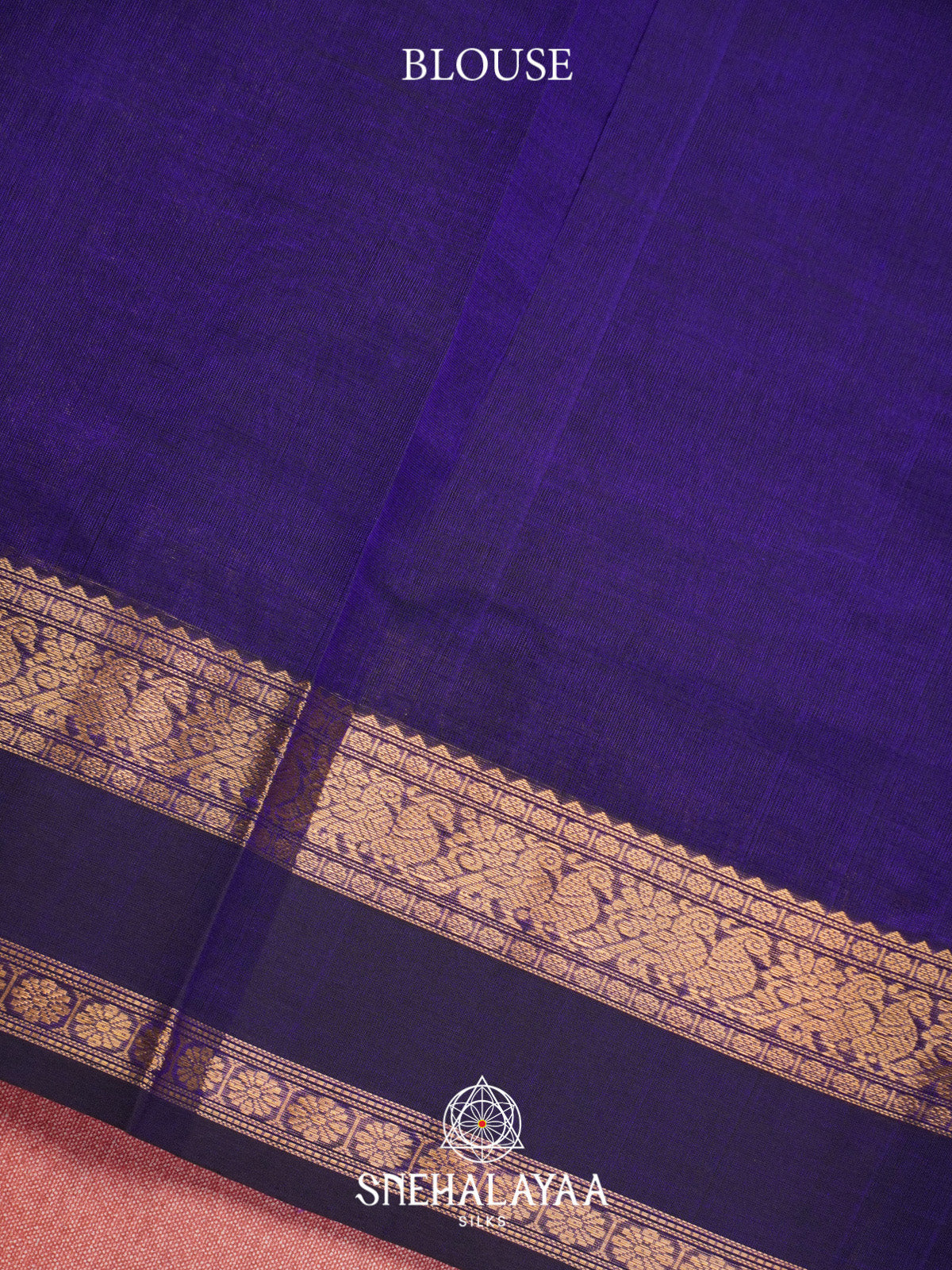 Royal Blue Checks Silk Cotton Saree with Gold Zari Border