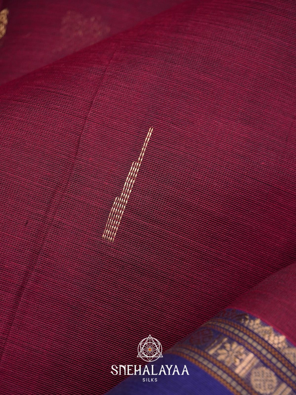 Wine Silk Cotton Saree with Royal Blue Gold Zari Border