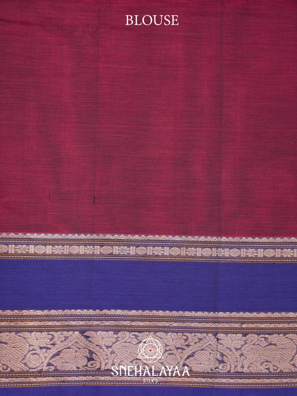 Wine Silk Cotton Saree with Royal Blue Gold Zari Border