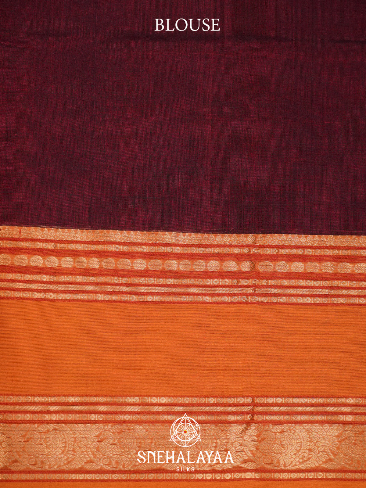 Maroon Silk Cotton Saree with Orange Gold Zari Border