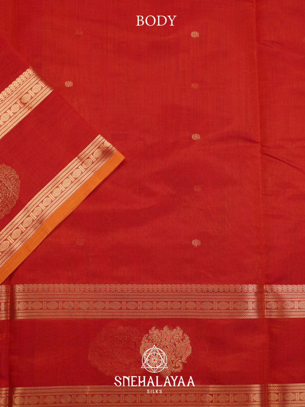 Red Silk Cotton Saree with Gold Zari Border
