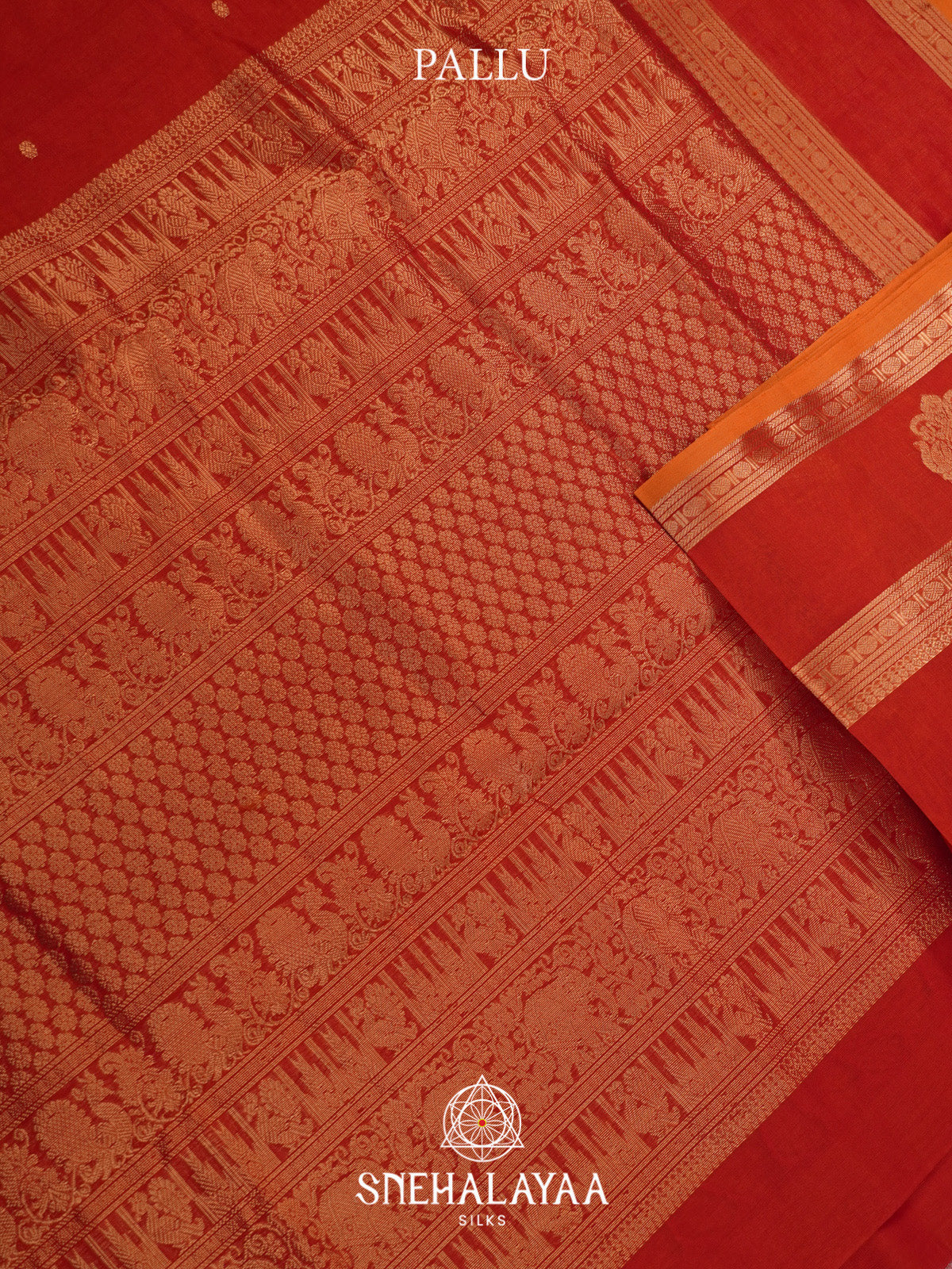 Red Silk Cotton Saree with Gold Zari Border