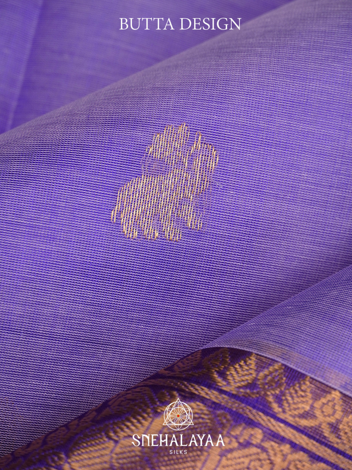 Lavender Silk Cotton Saree with Gold Zari Buttas and Purple Zari Border