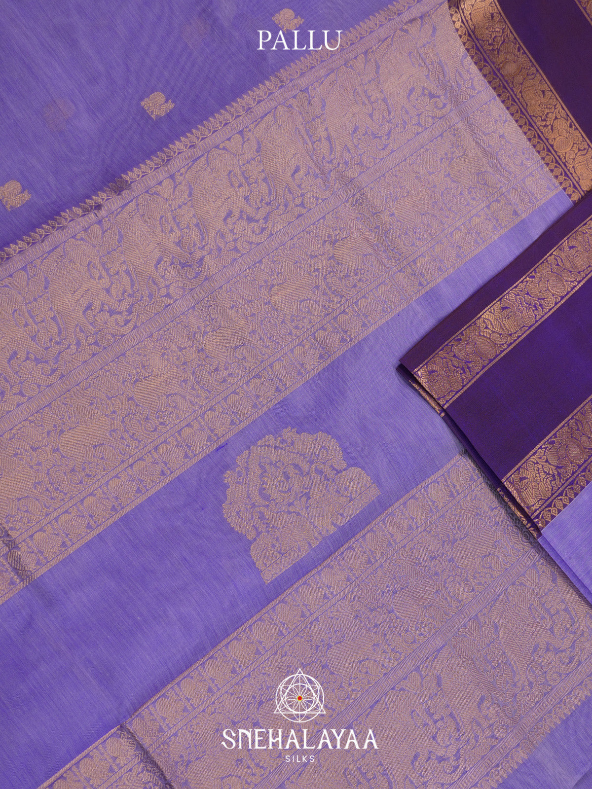 Lavender Silk Cotton Saree with Gold Zari Buttas and Purple Zari Border