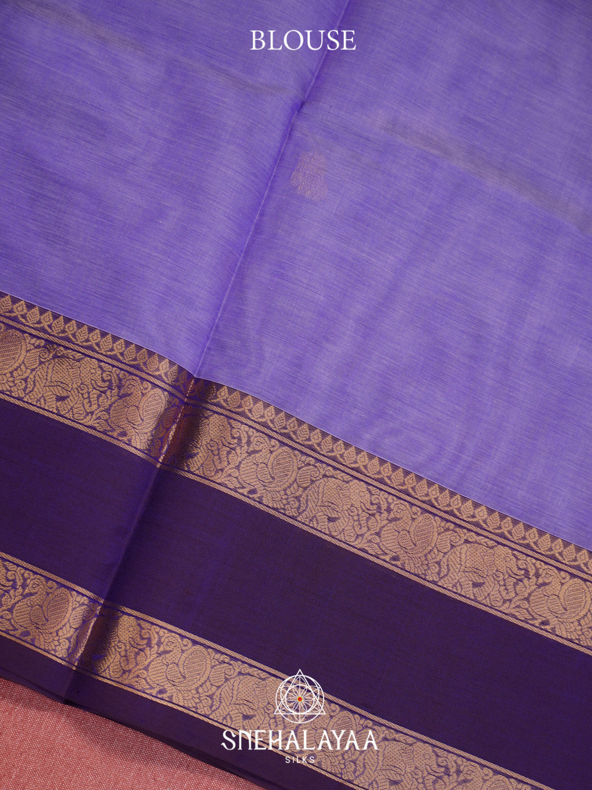 Lavender Silk Cotton Saree with Gold Zari Buttas and Purple Zari Border