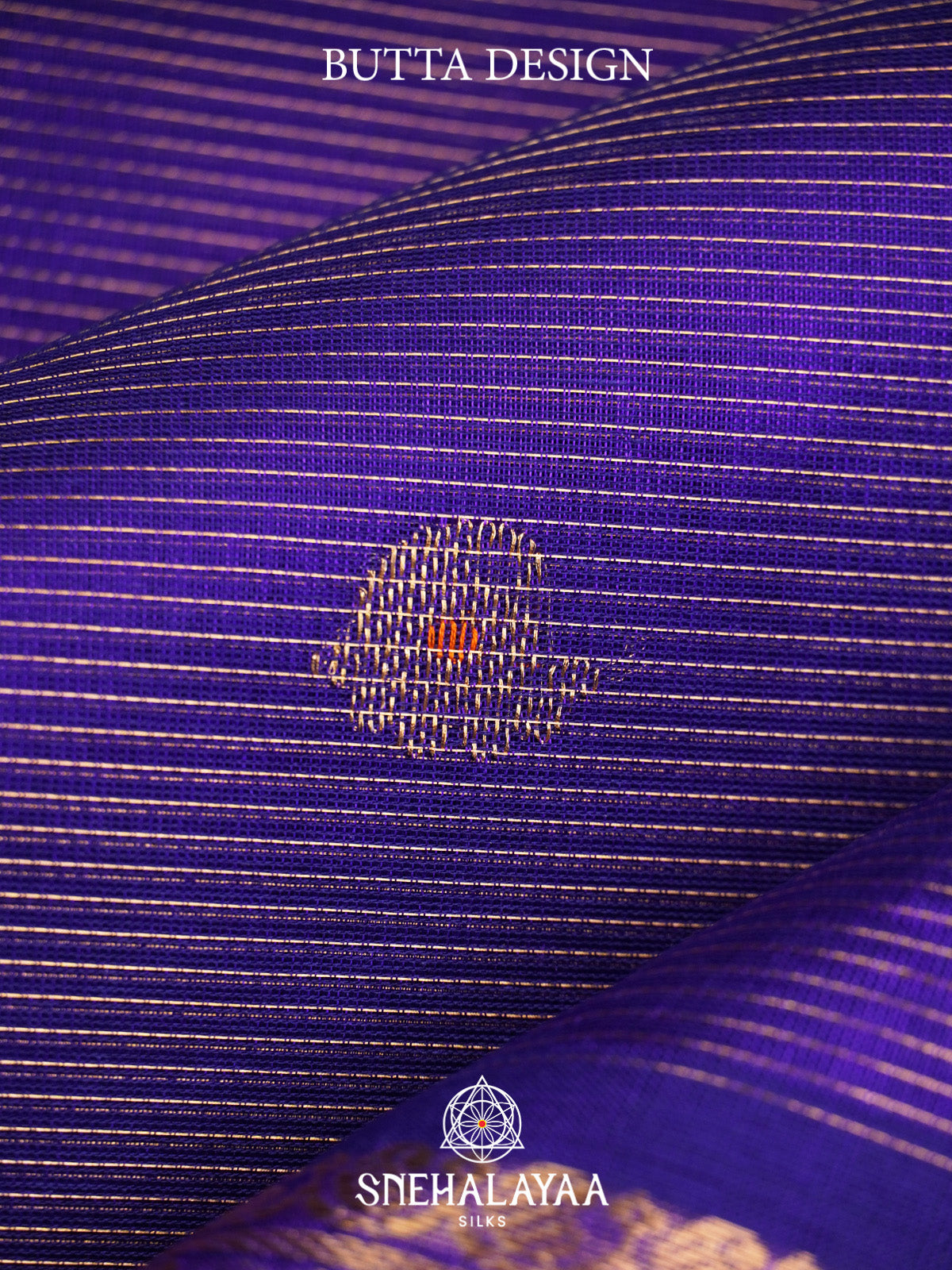 Royal Purple Striped Silk Cotton Saree with Gold Zari Buttas and Zari Border