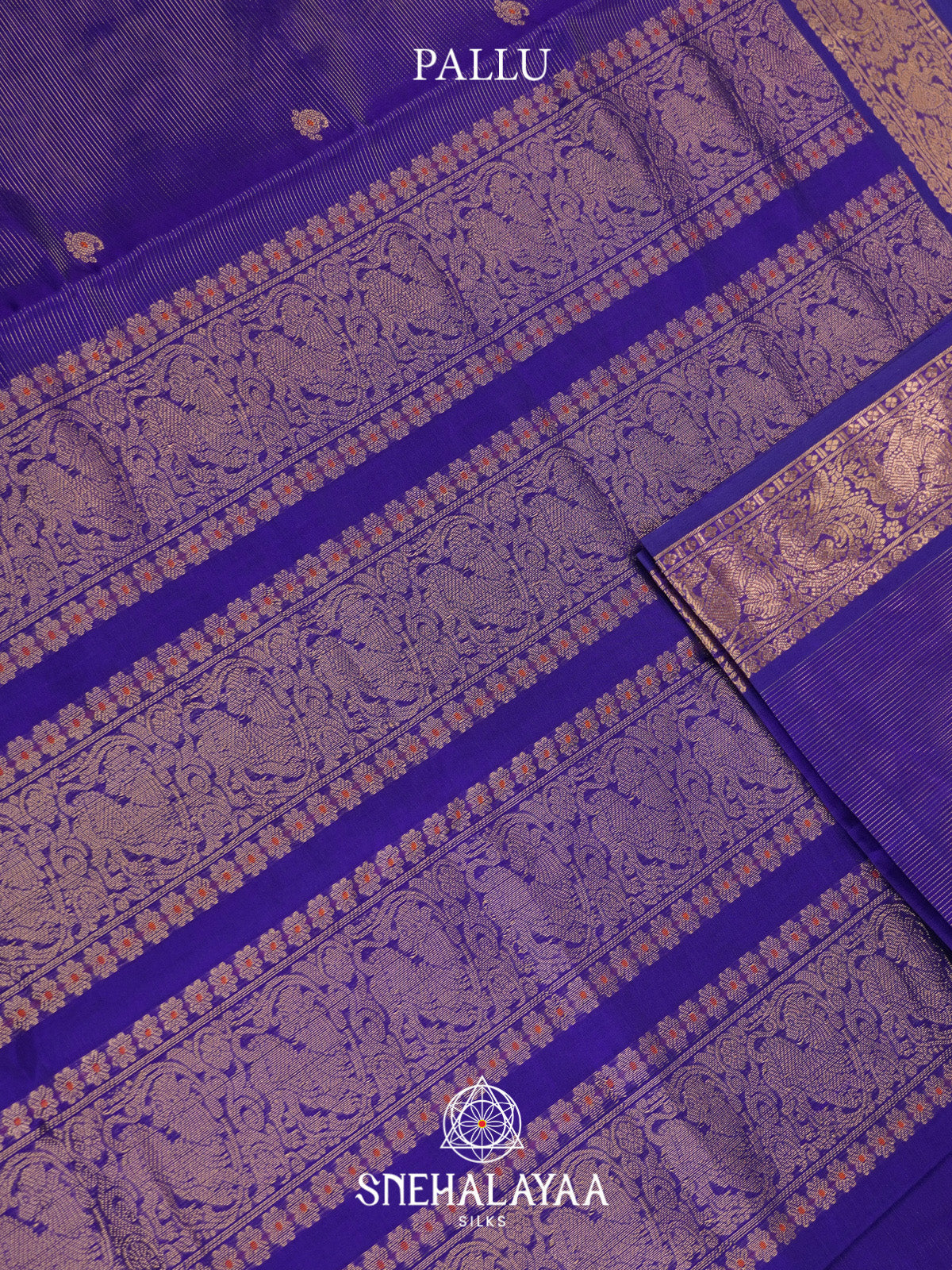 Royal Purple Striped Silk Cotton Saree with Gold Zari Buttas and Zari Border