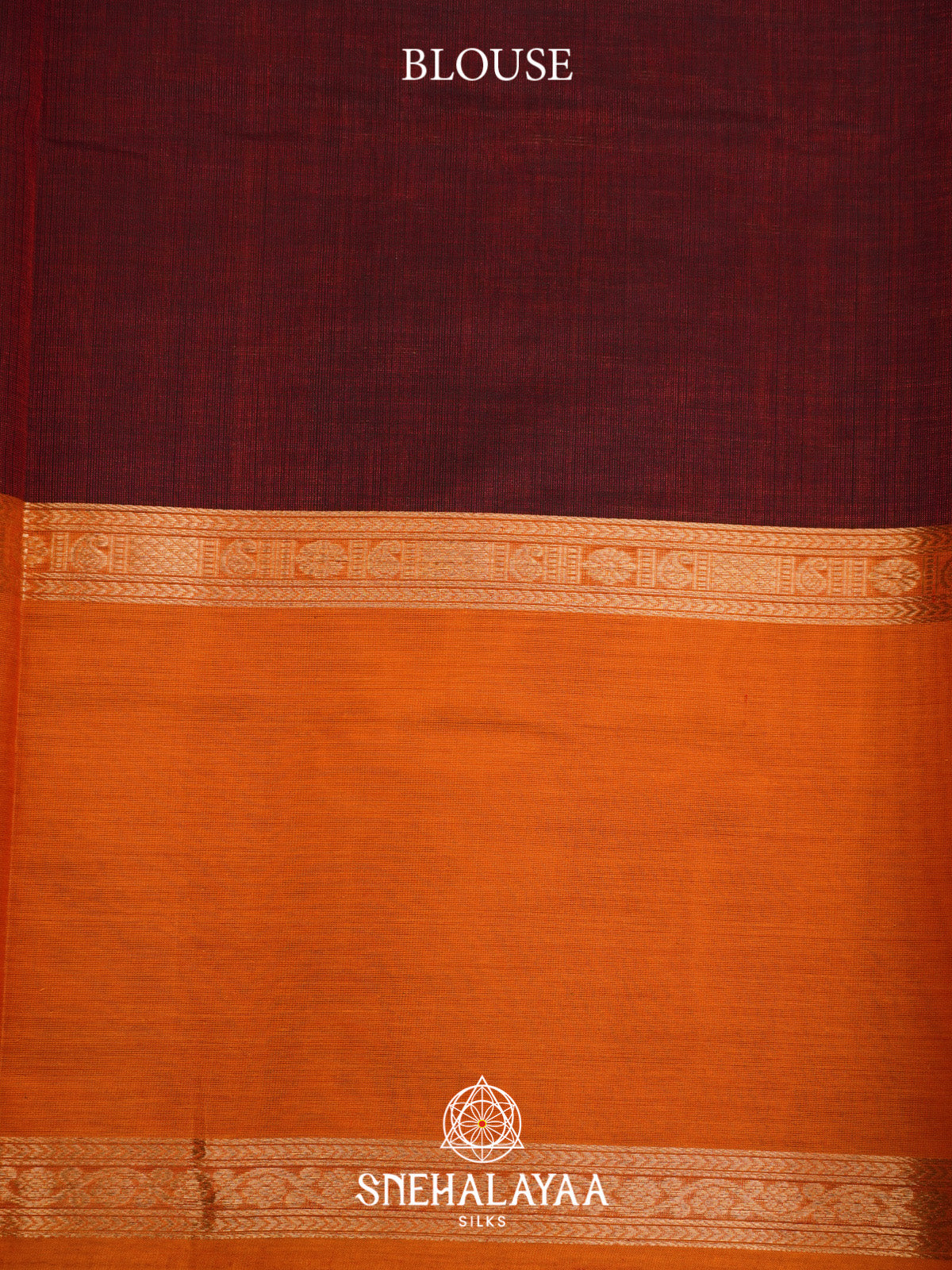 Maroon Checks Silk Cotton Saree with Orange Contrast Border
