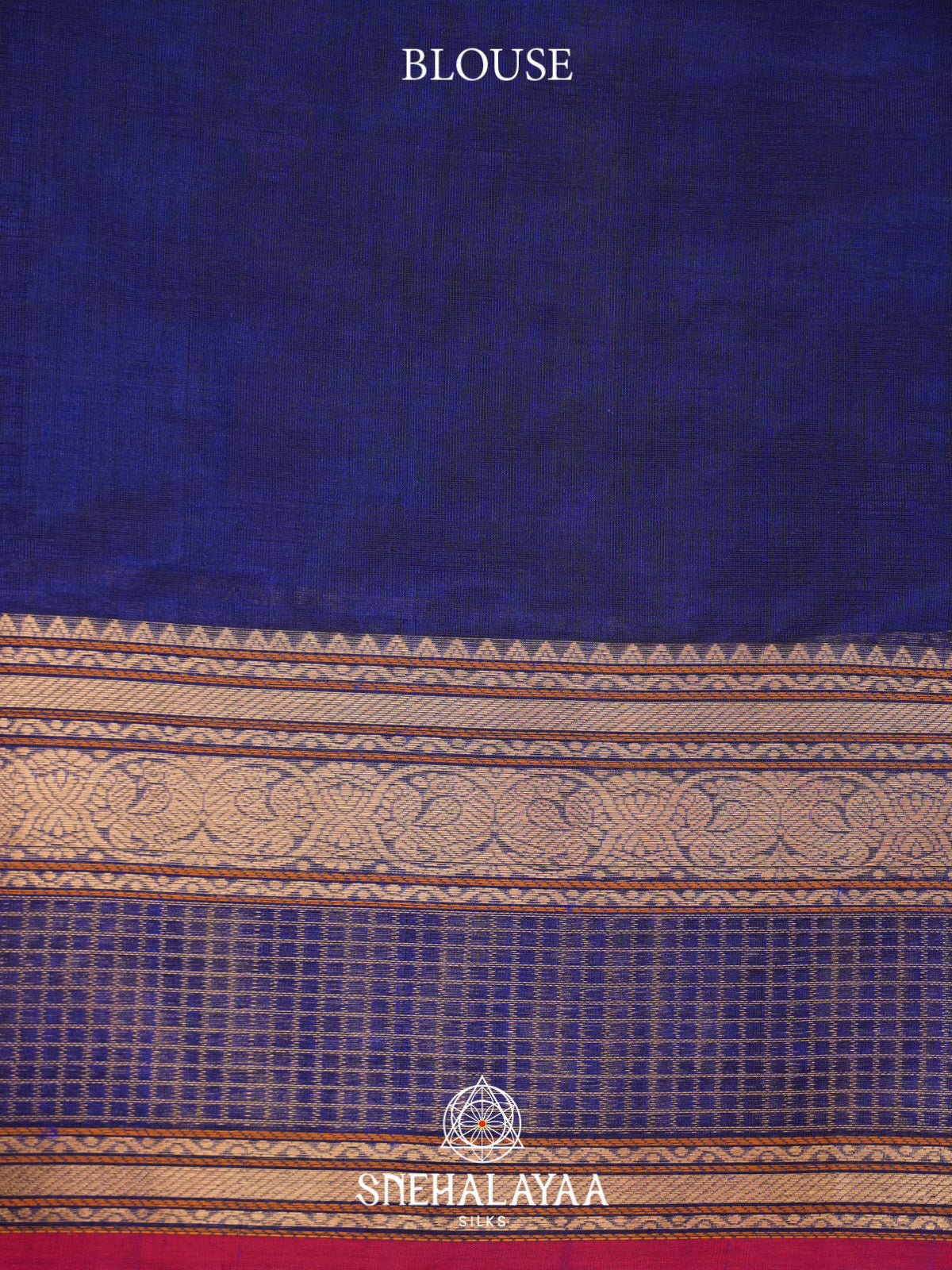 Royal Blue Mayil Chakram Checks Silk Cotton Saree with Gold Zari Border
