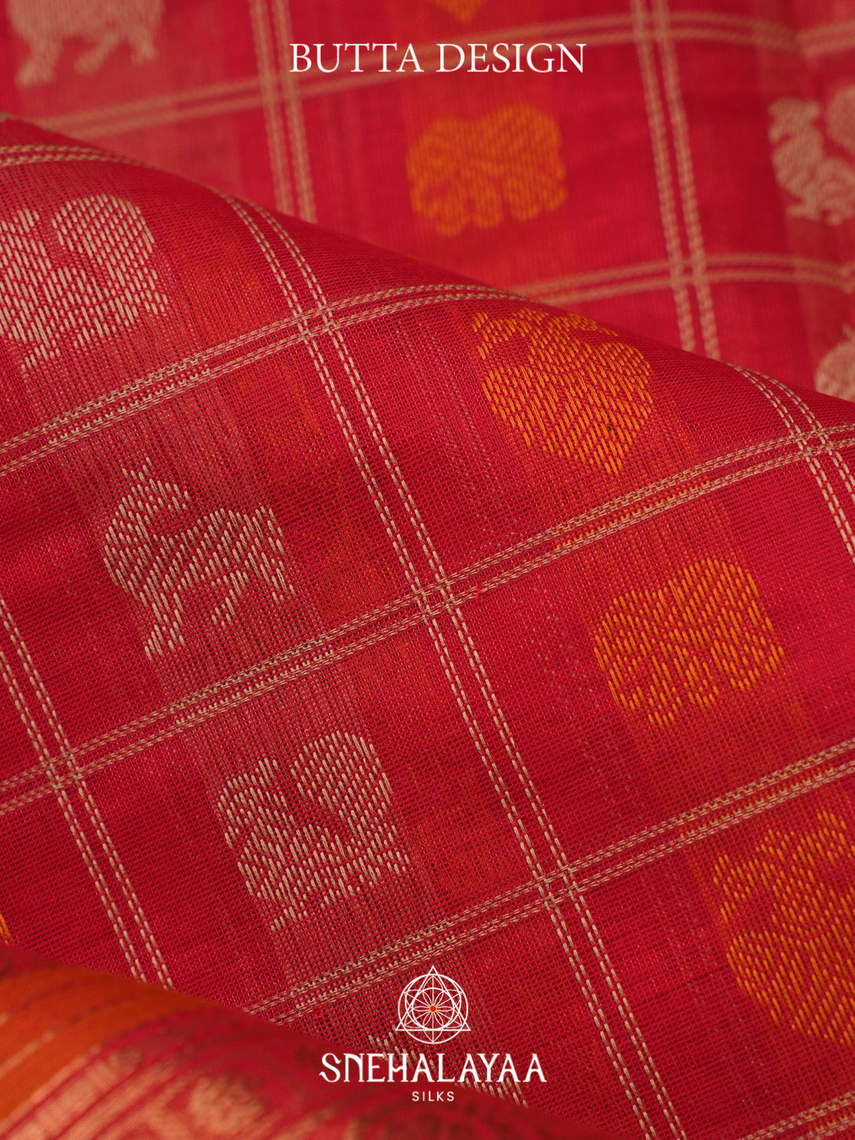 Red Checks Silk Cotton Saree with Gold Zari Border