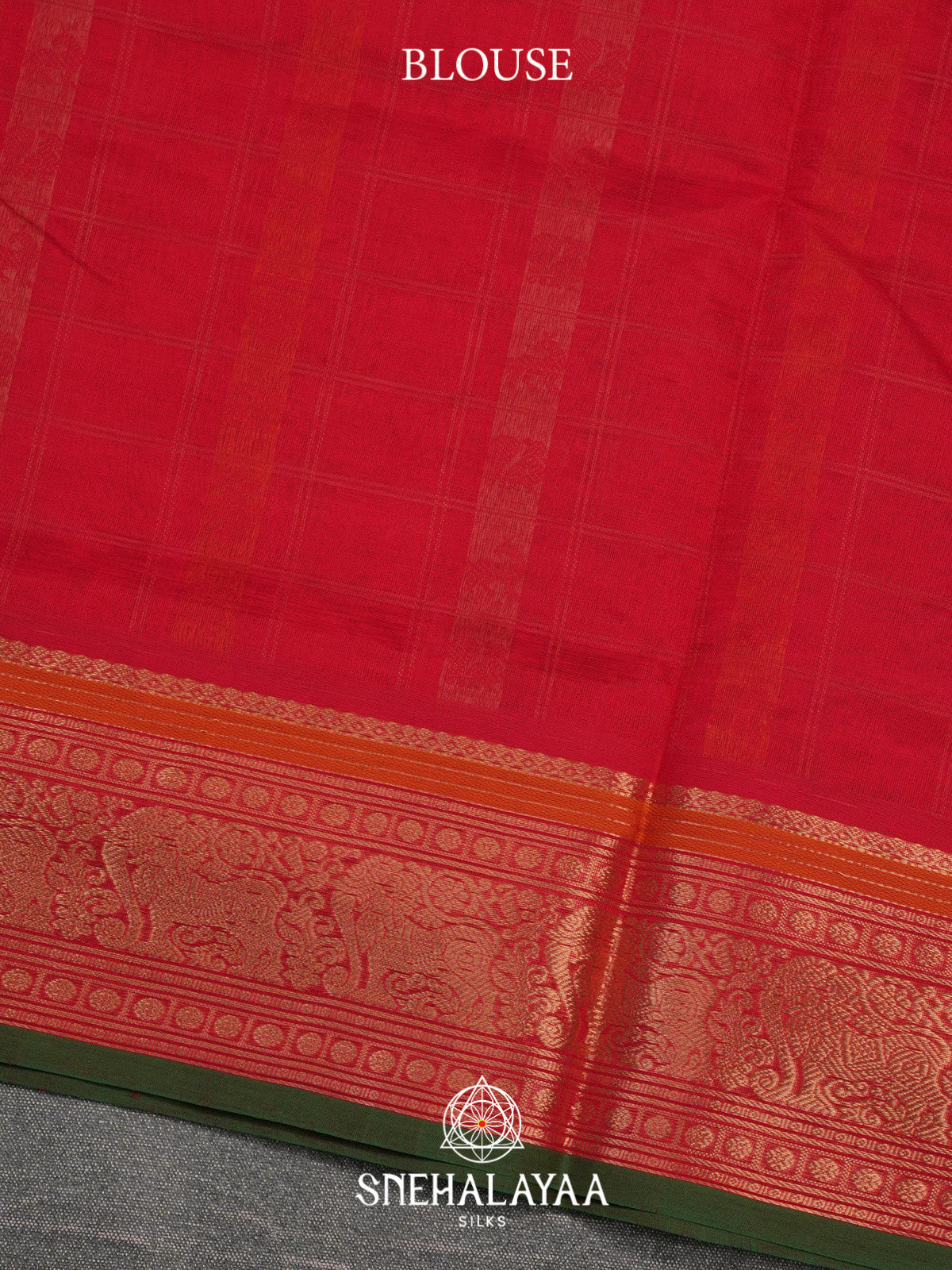 Red Checks Silk Cotton Saree with Gold Zari Border