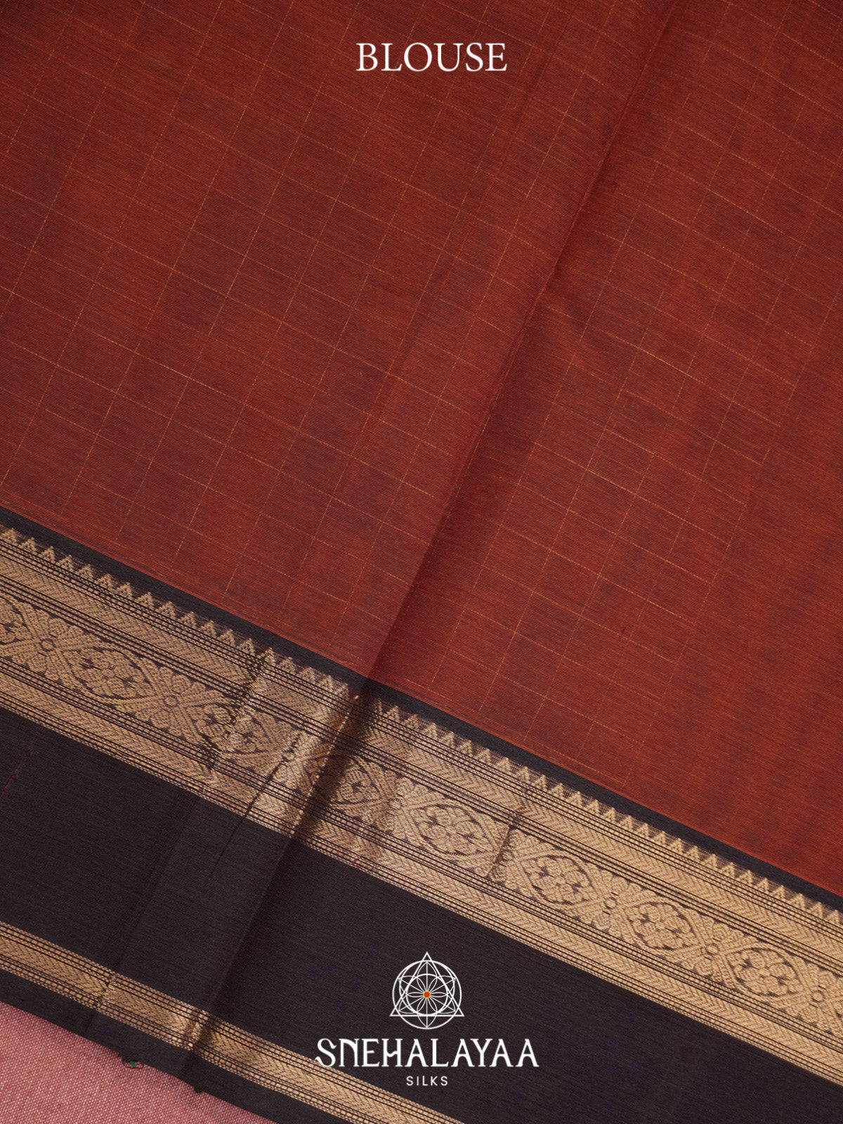 Rust Checks Silk Cotton Saree with Black Gold Zari Border
