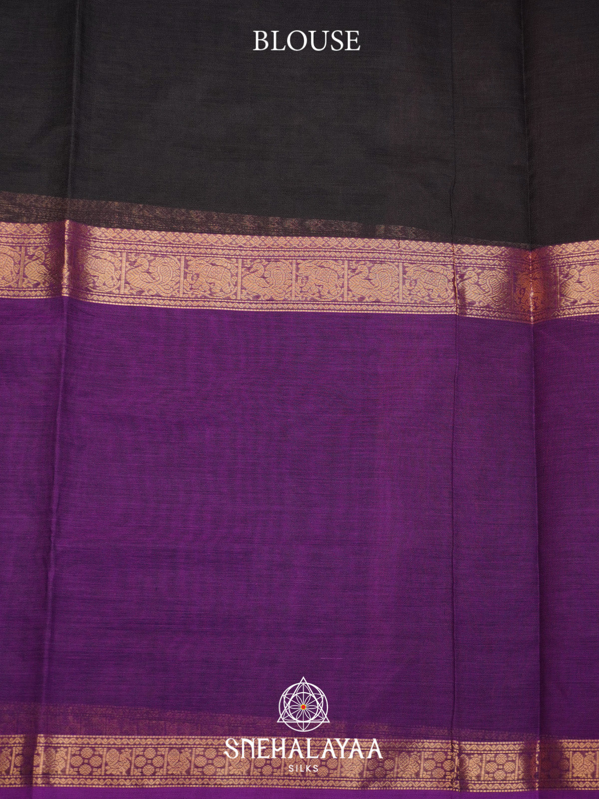 Black Checks Silk Cotton Saree with Purple Contrast Border
