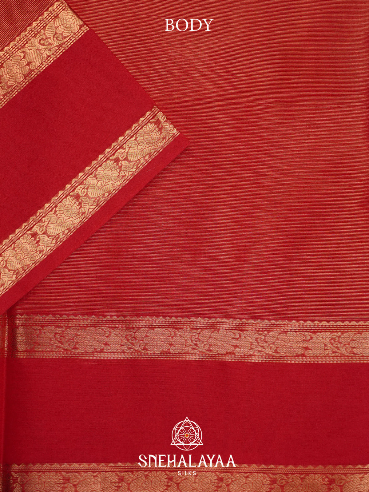Red Silk Cotton Saree with Gold Zari Border