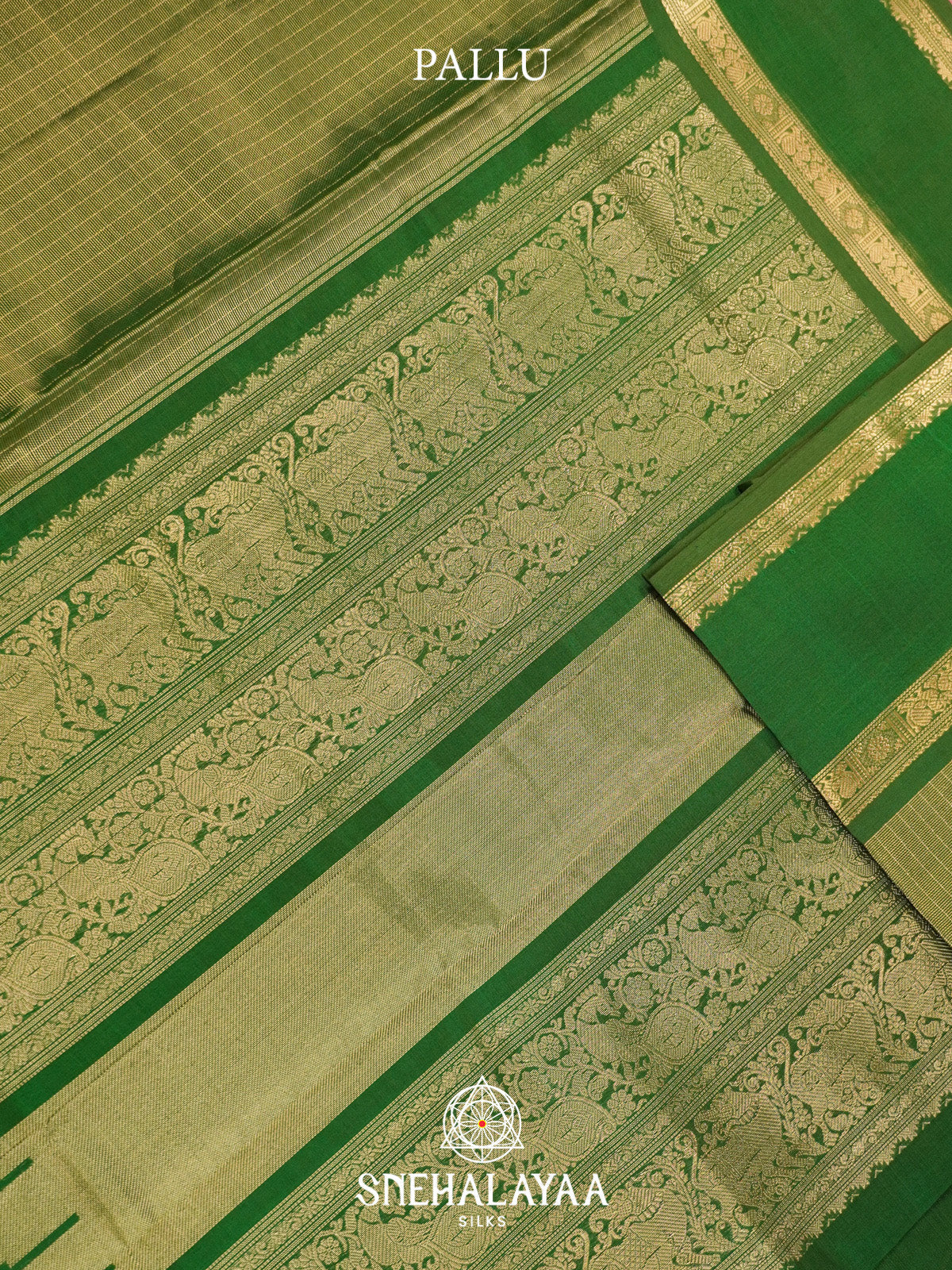 Olive Green Checks Silk Cotton Saree with Gold Zari Border