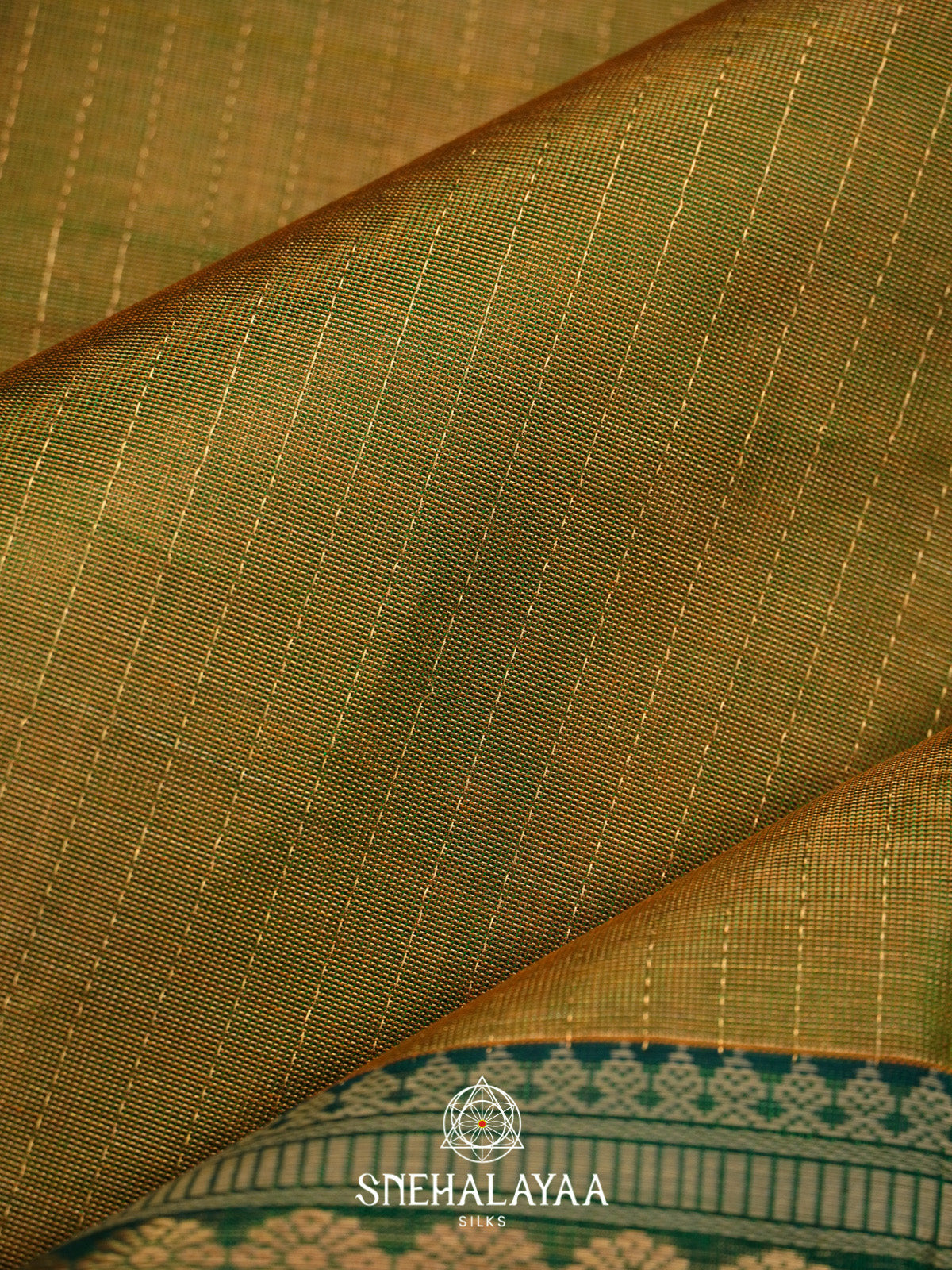 Antique Gold Checks Silk Cotton Saree with Gold Zari Border