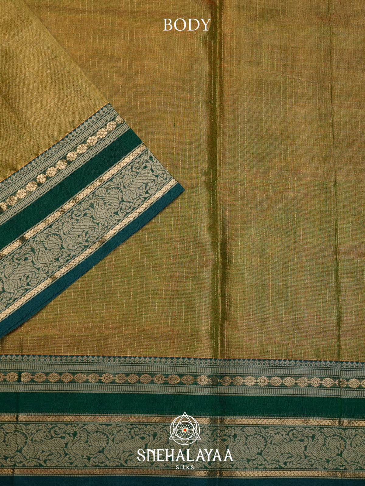 Antique Gold Checks Silk Cotton Saree with Gold Zari Border