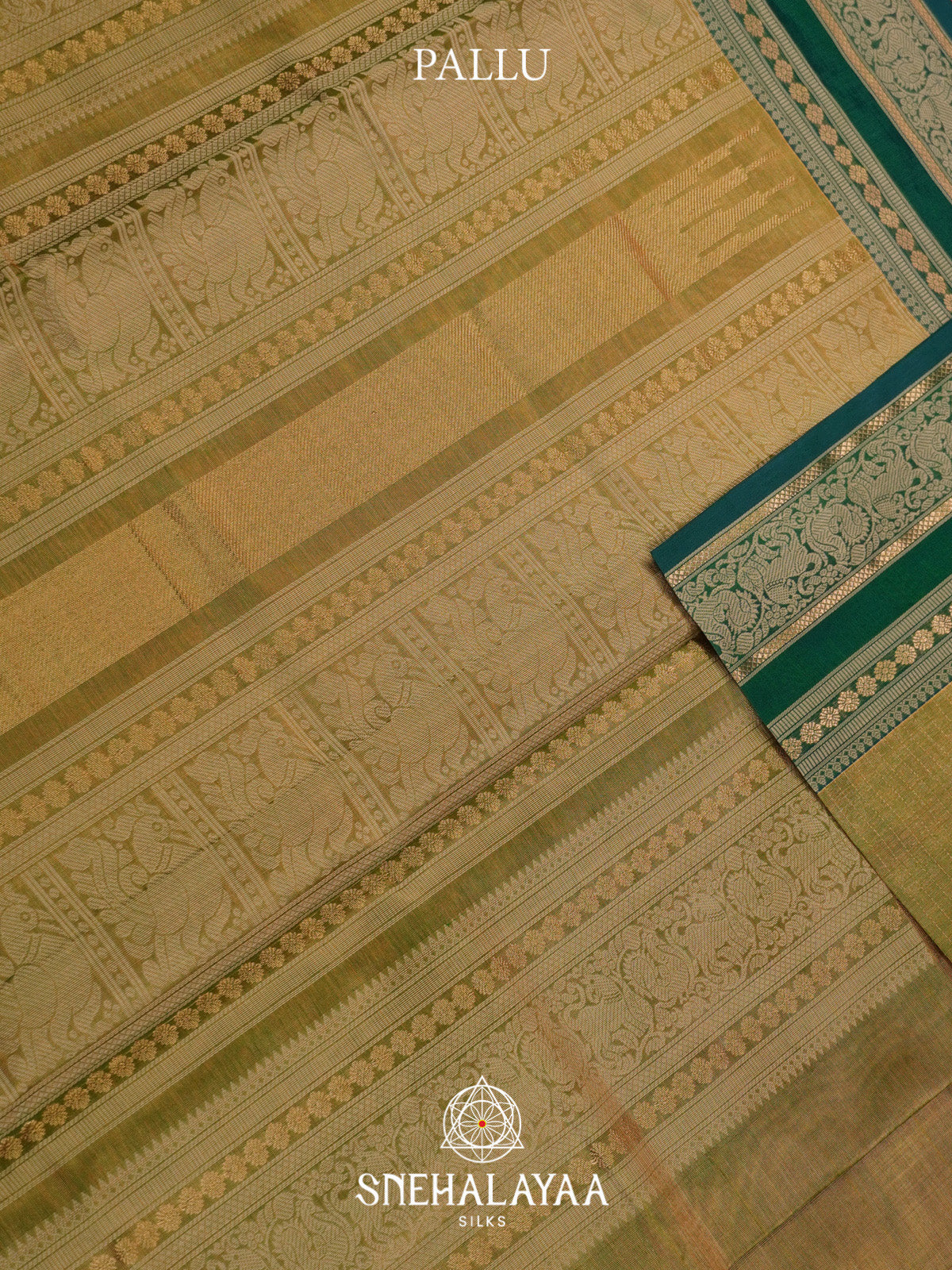 Antique Gold Checks Silk Cotton Saree with Gold Zari Border