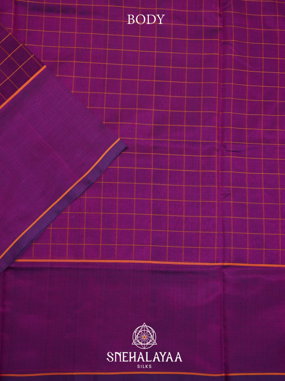 Purple Checks Silk Cotton Saree with Gold Zari Border