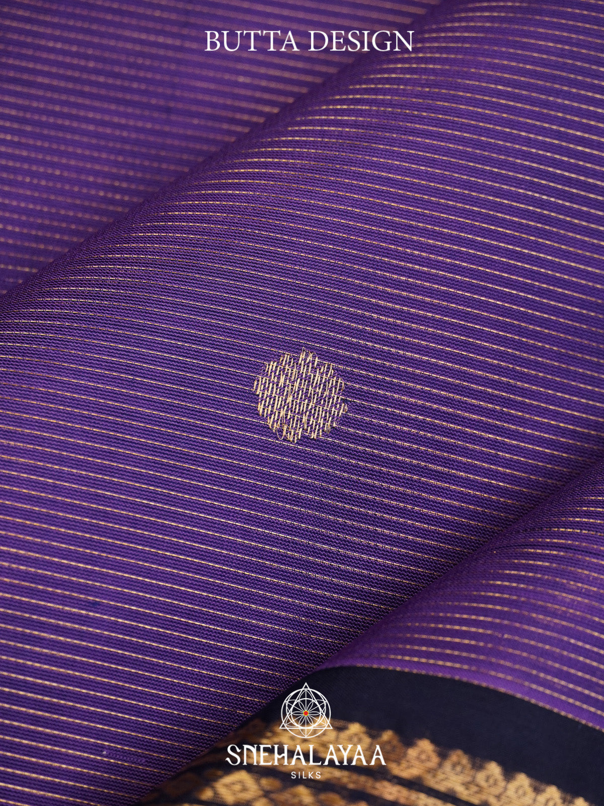 Purple Striped Silk Cotton Saree with Gold Zari Border