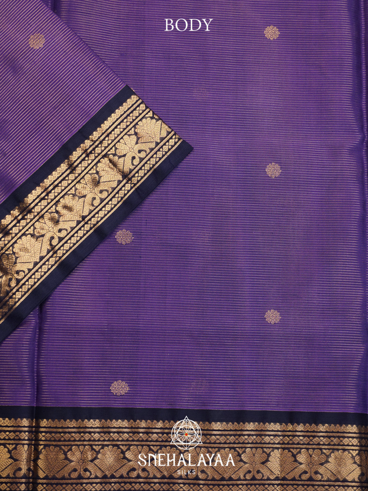 Purple Striped Silk Cotton Saree with Gold Zari Border
